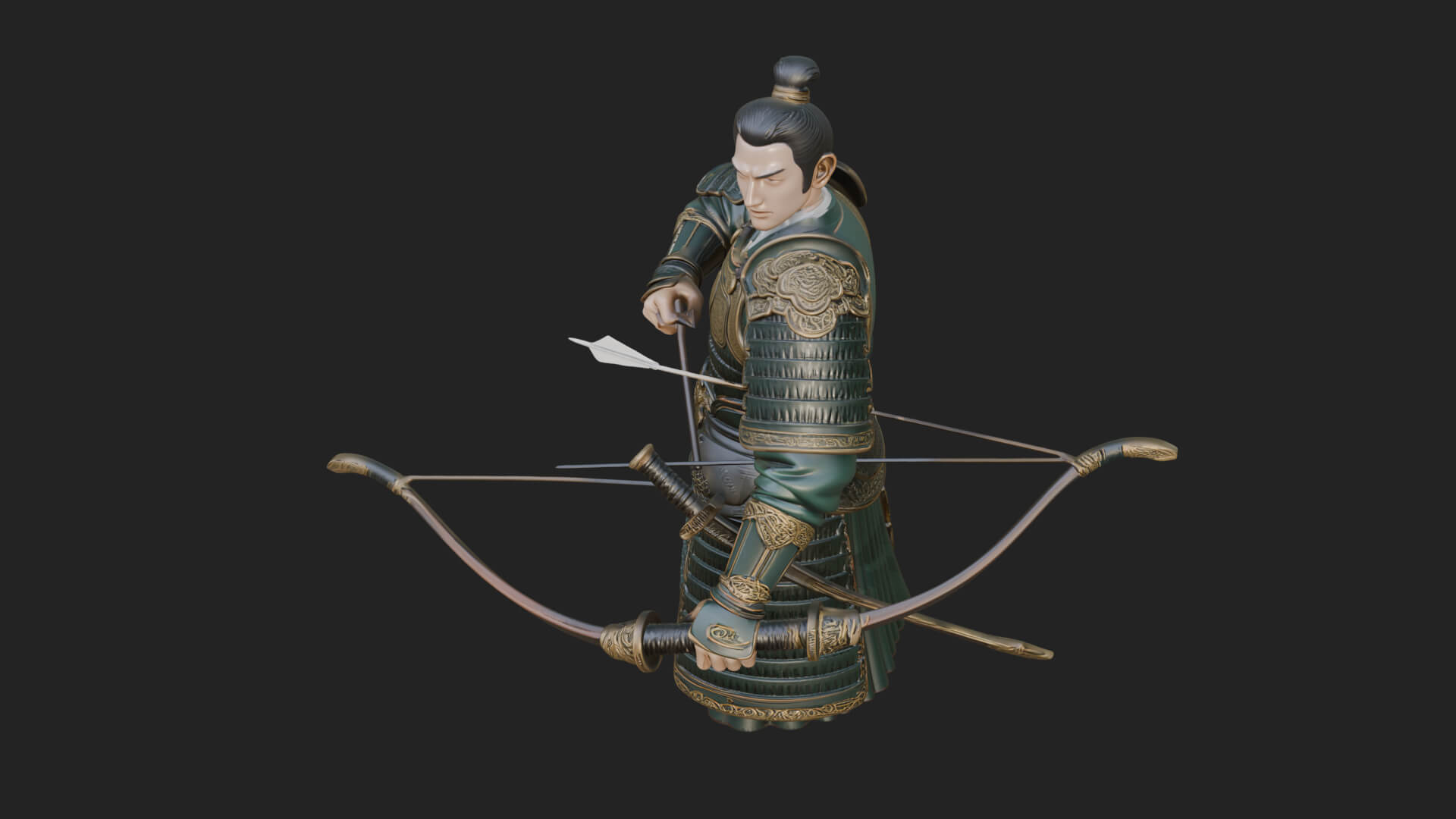 Samurai Archer Statue Design 5 3D Print Model 3D Model