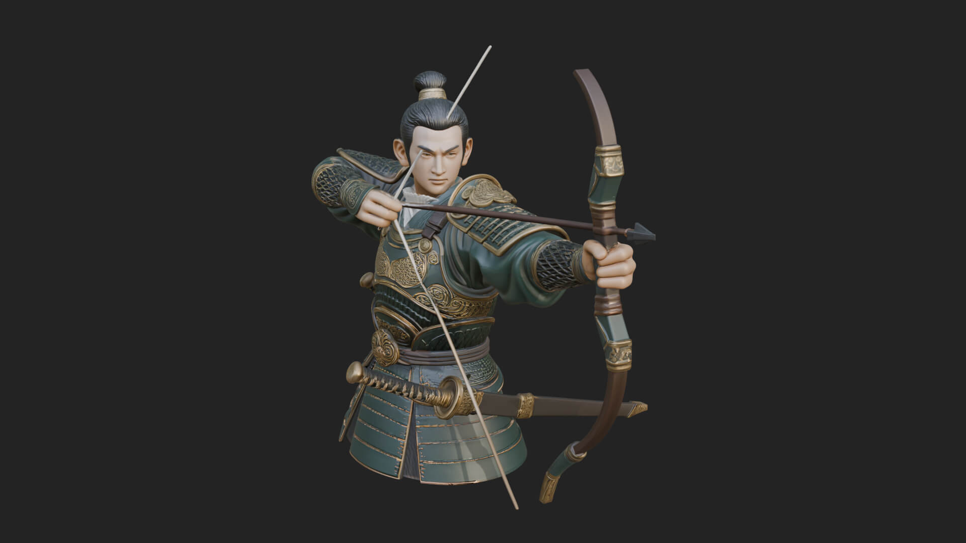 Samurai Archer Statue Design 6 3D Print Model 3D Model