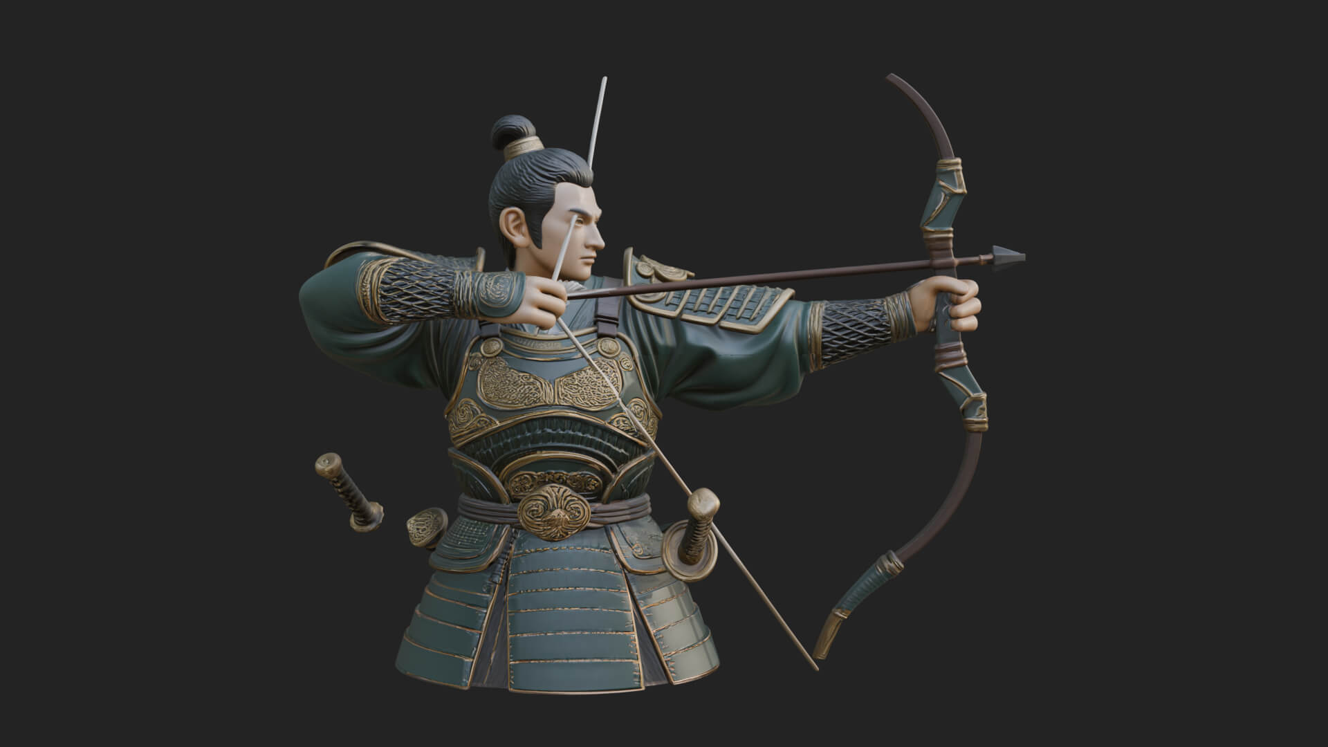 Samurai Archer Statue Design 6 3D Print Model 3D Model