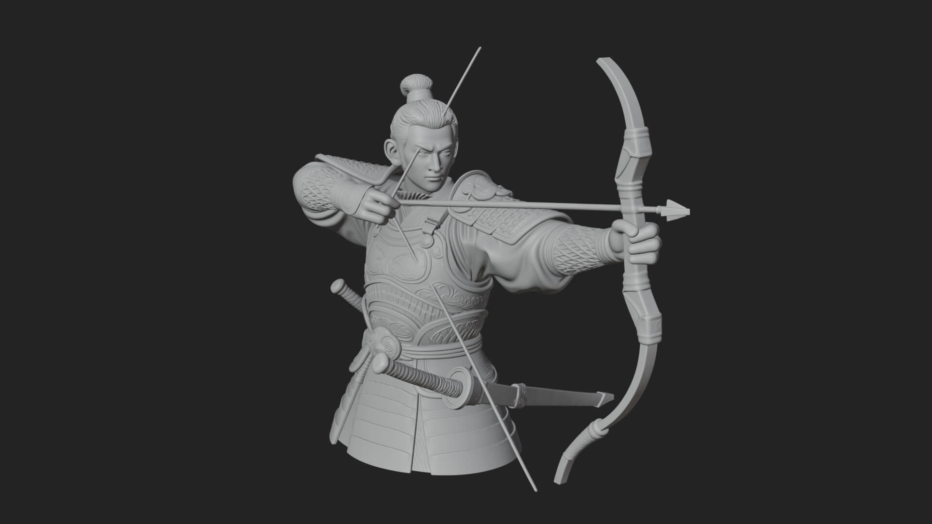 Samurai Archer Statue Design 6 3D Print Model 3D Model