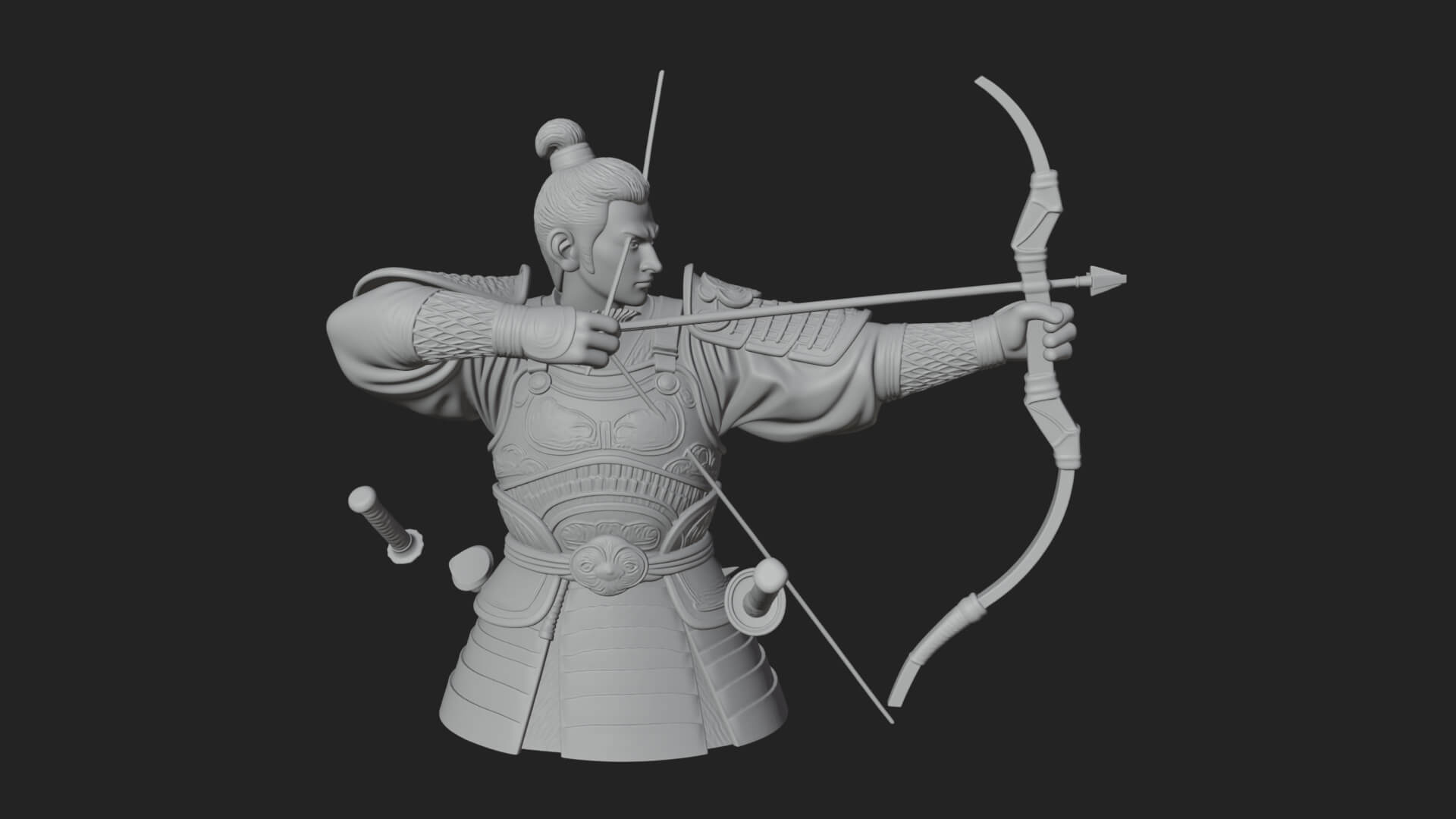 Samurai Archer Statue Design 6 3D Print Model 3D Model