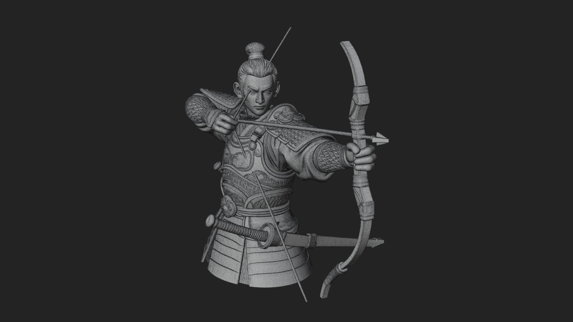 Samurai Archer Statue Design 6 3D Print Model 3D Model