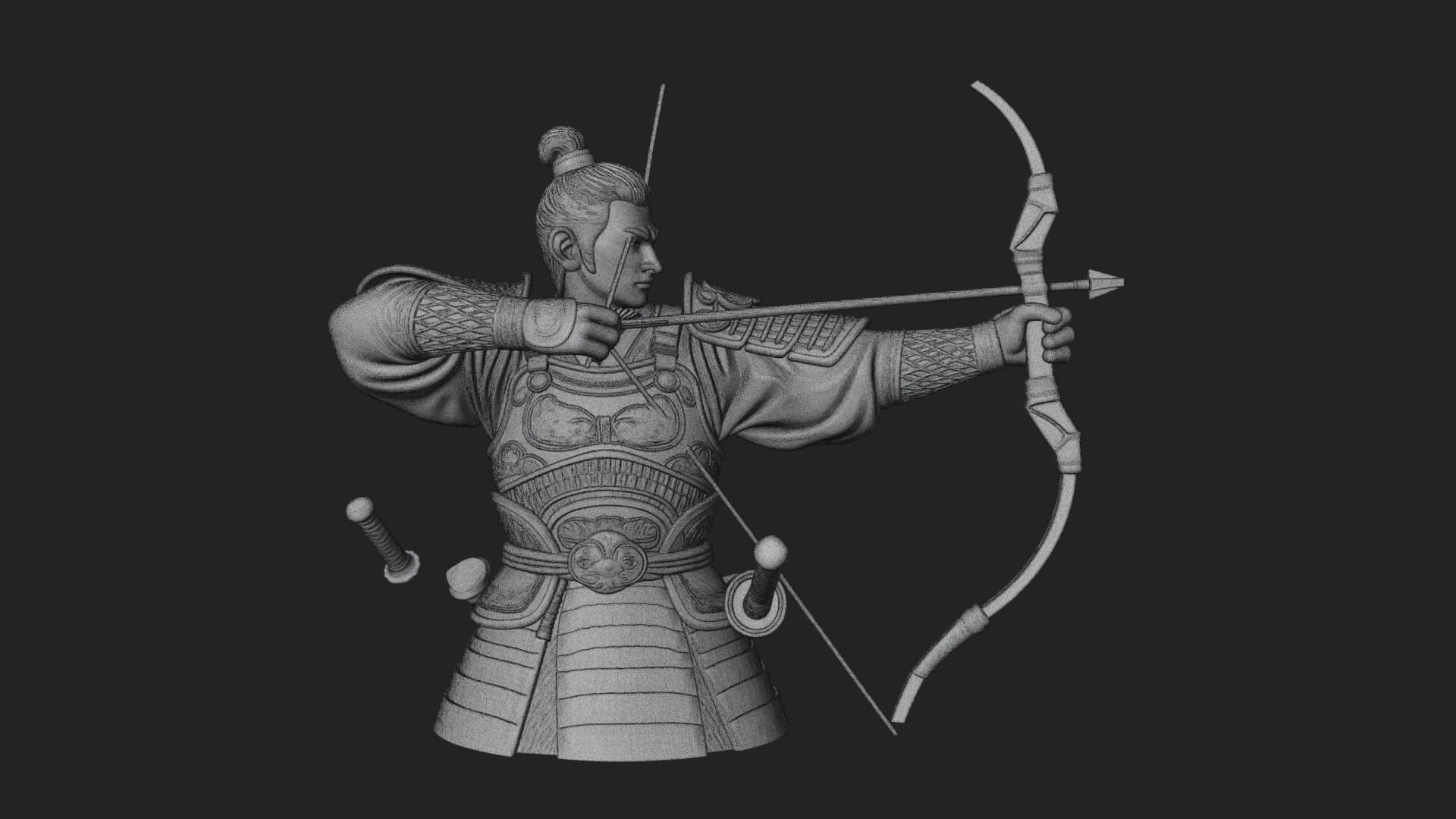 Samurai Archer Statue Design 6 3D Print Model 3D Model