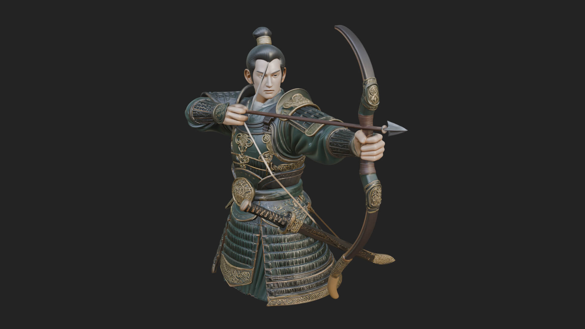 Samurai Archer Statue Design 8 3D Print Model 3D Model