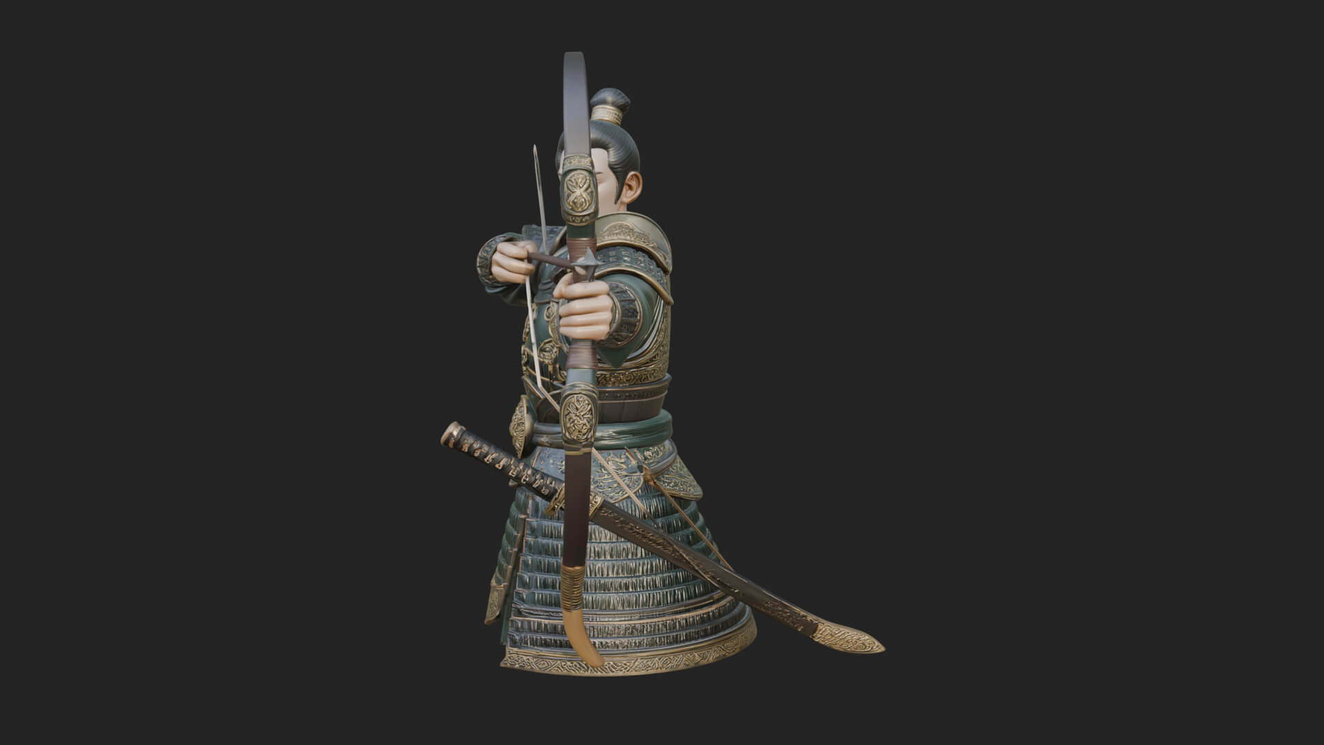Samurai Archer Statue Design 8 3D Print Model 3D Model