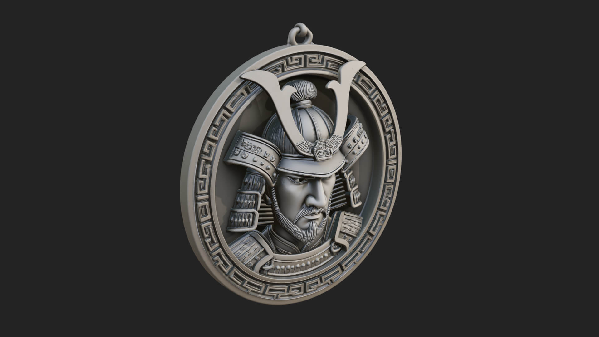 Samurai Helm Oval Plaque Design 1 3D Print Model 3D Model