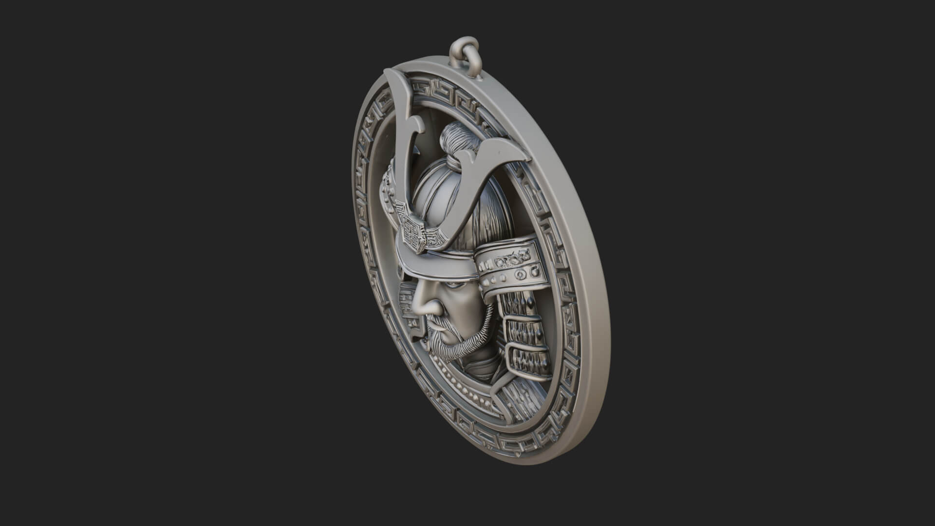 Samurai Helm Oval Plaque Design 1 3D Print Model 3D Model