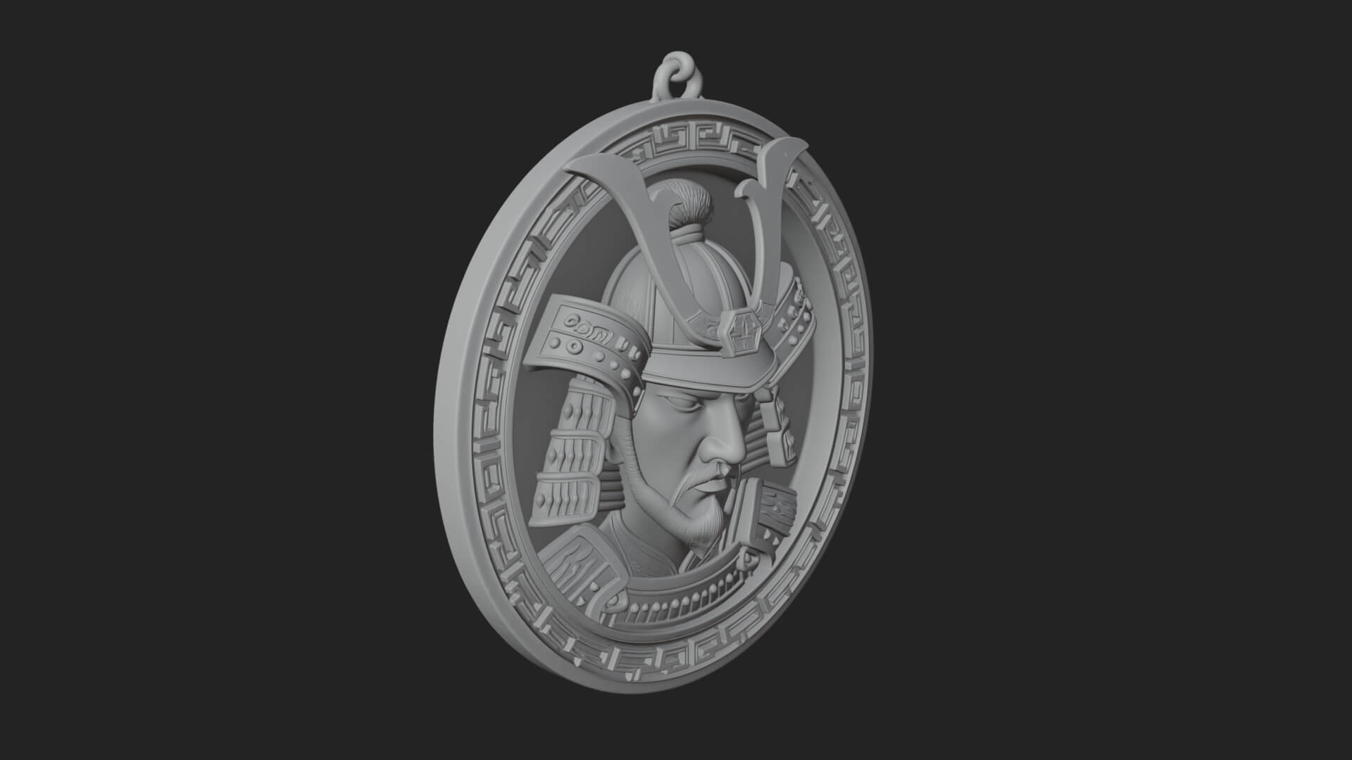 Samurai Helm Oval Plaque Design 1 3D Print Model 3D Model