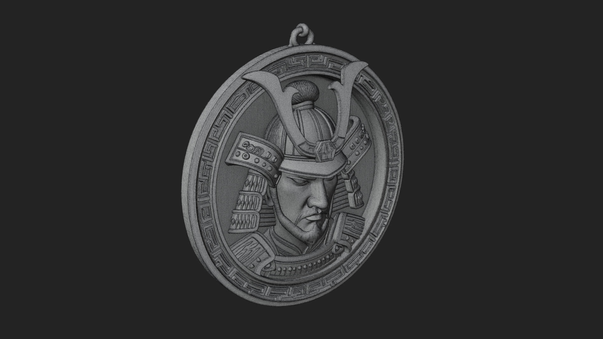 Samurai Helm Oval Plaque Design 1 3D Print Model 3D Model