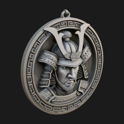 Samurai Helm Oval Plaque Design 1 3D Print Model