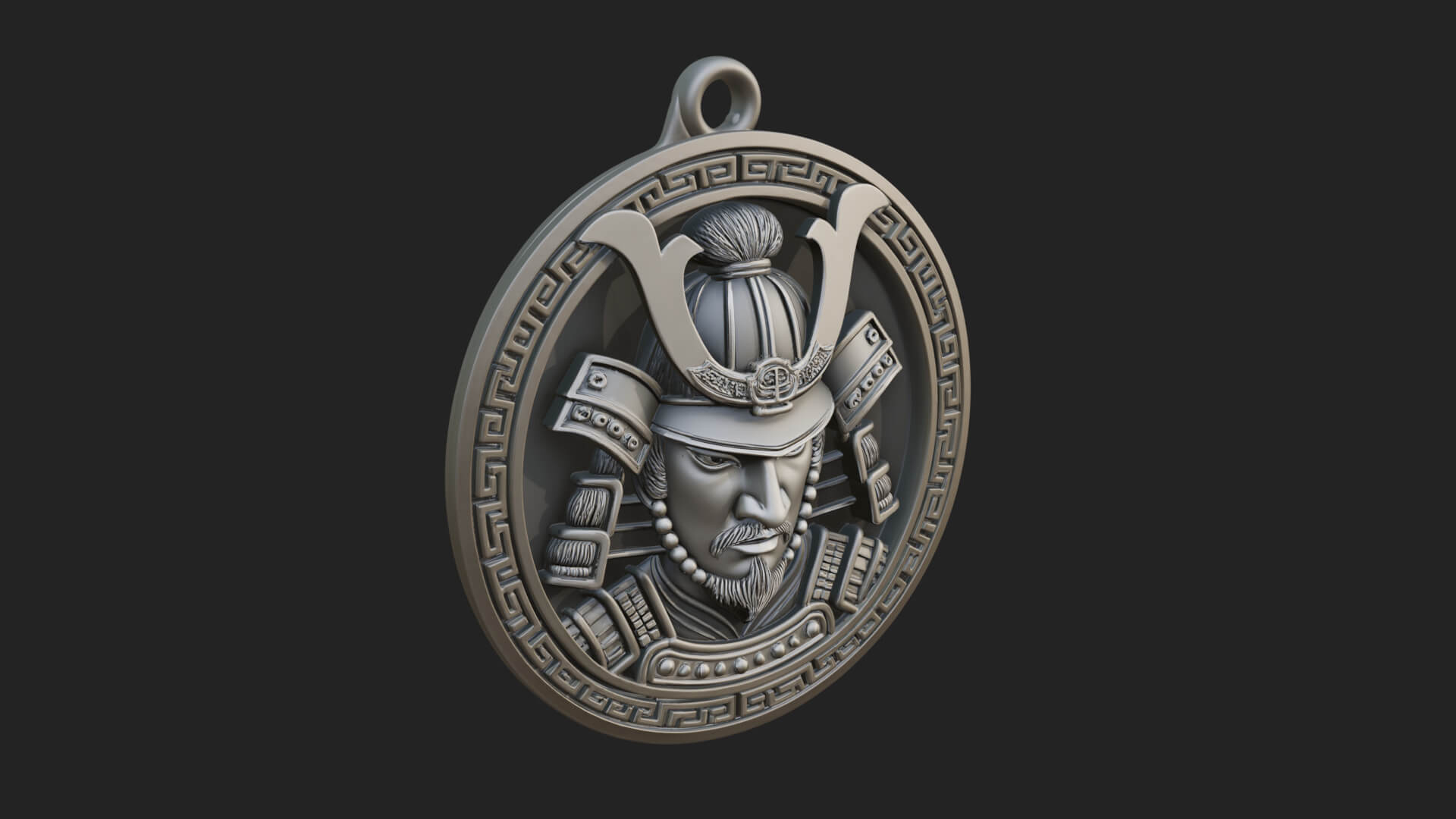 Samurai Helm Oval Plaque Design 2 3D Print Model 3D Model