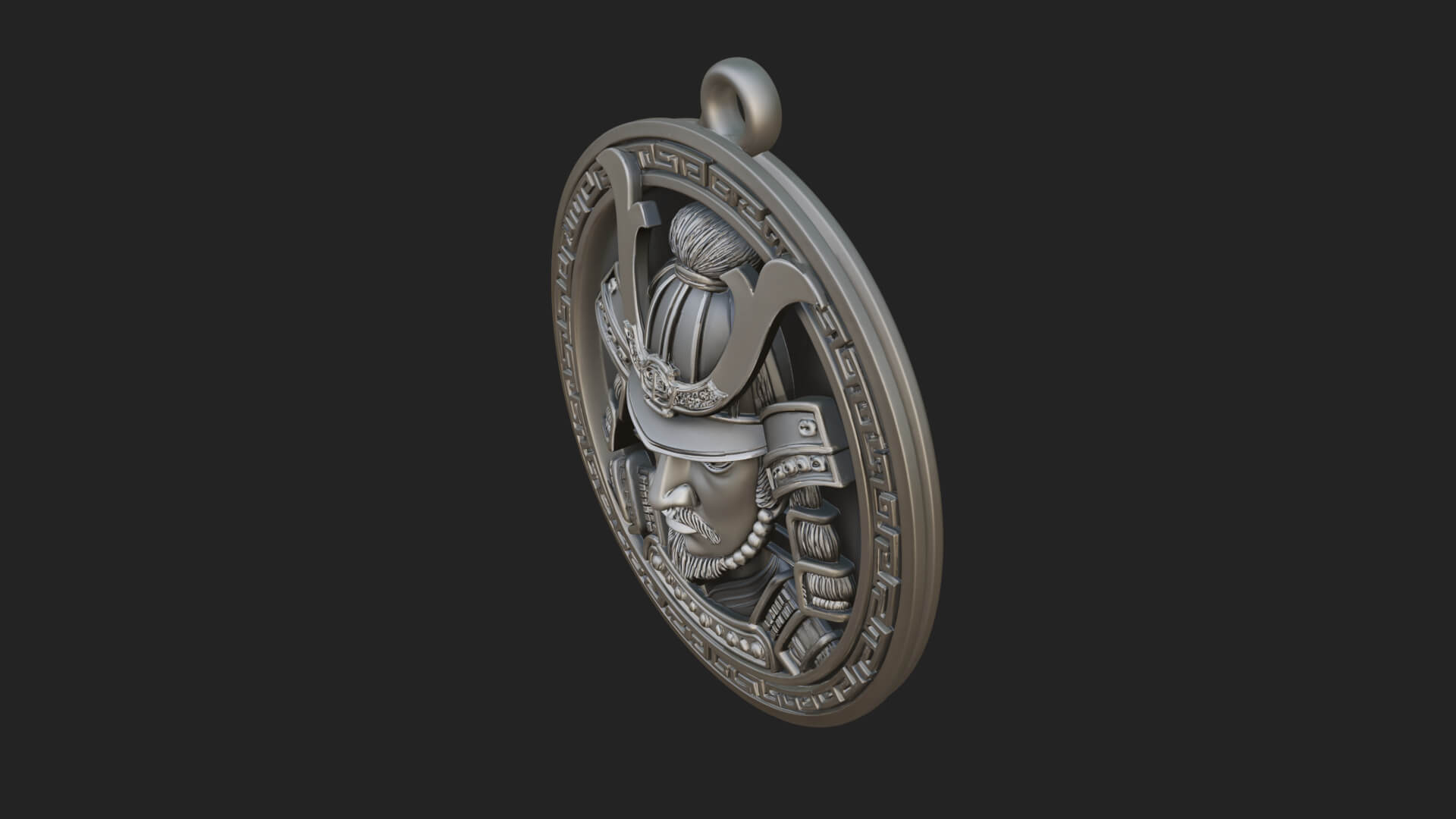 Samurai Helm Oval Plaque Design 2 3D Print Model 3D Model