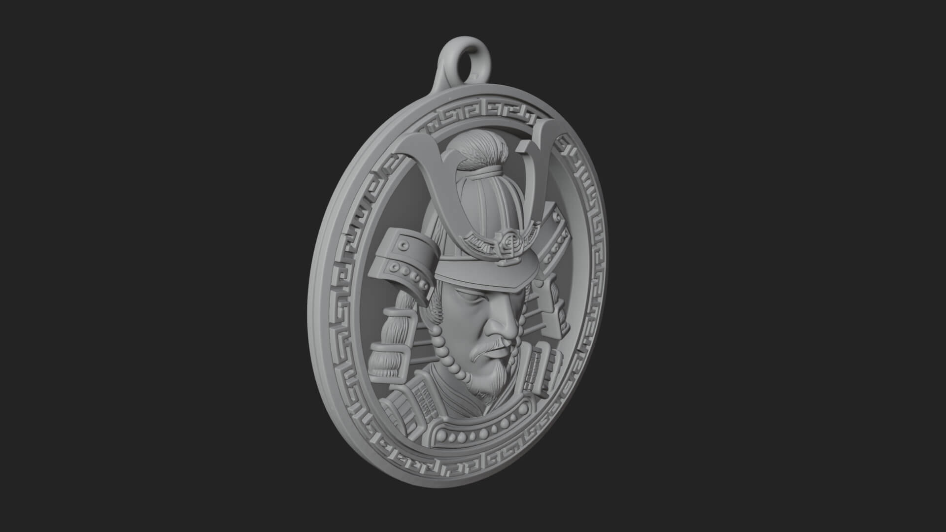 Samurai Helm Oval Plaque Design 2 3D Print Model 3D Model