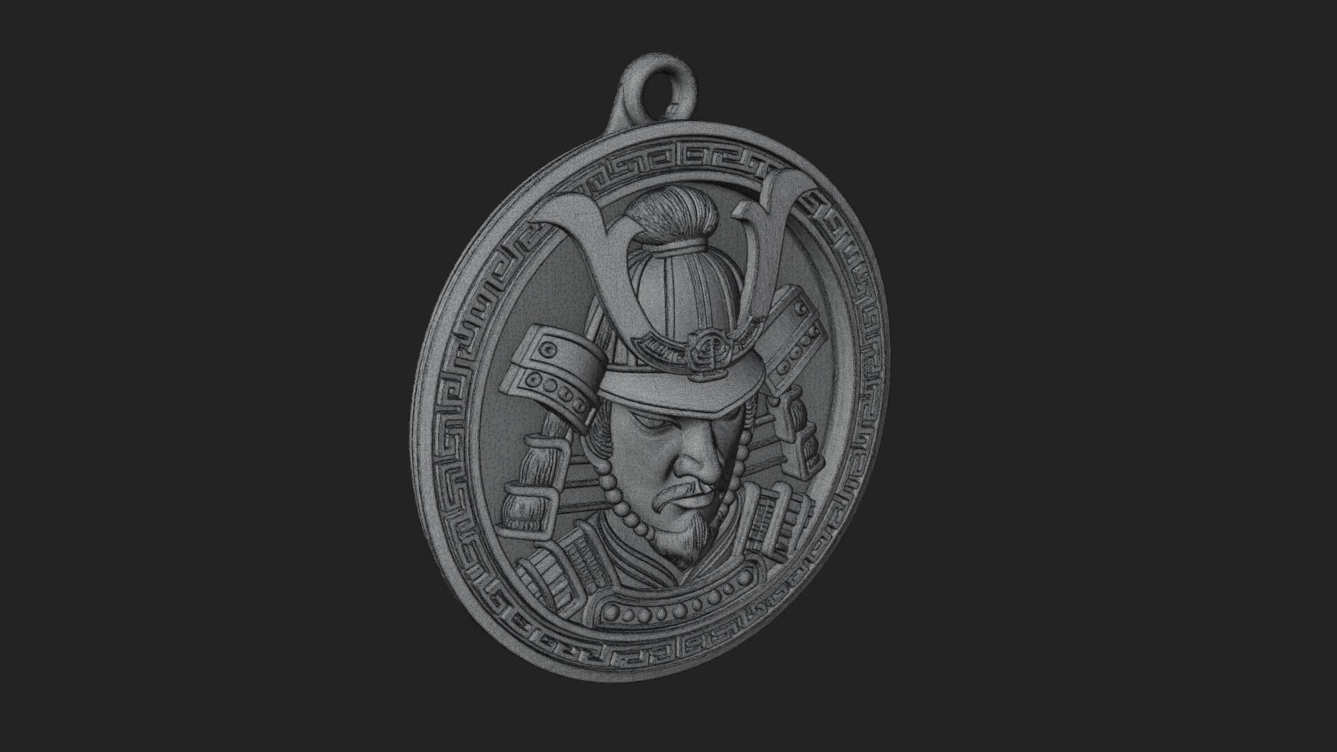 Samurai Helm Oval Plaque Design 2 3D Print Model 3D Model