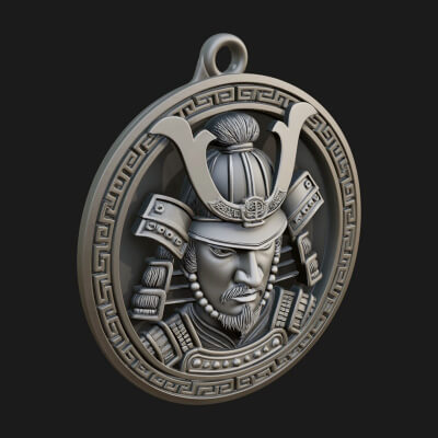 Samurai Helm Oval Plaque Design 2 3D Print Model