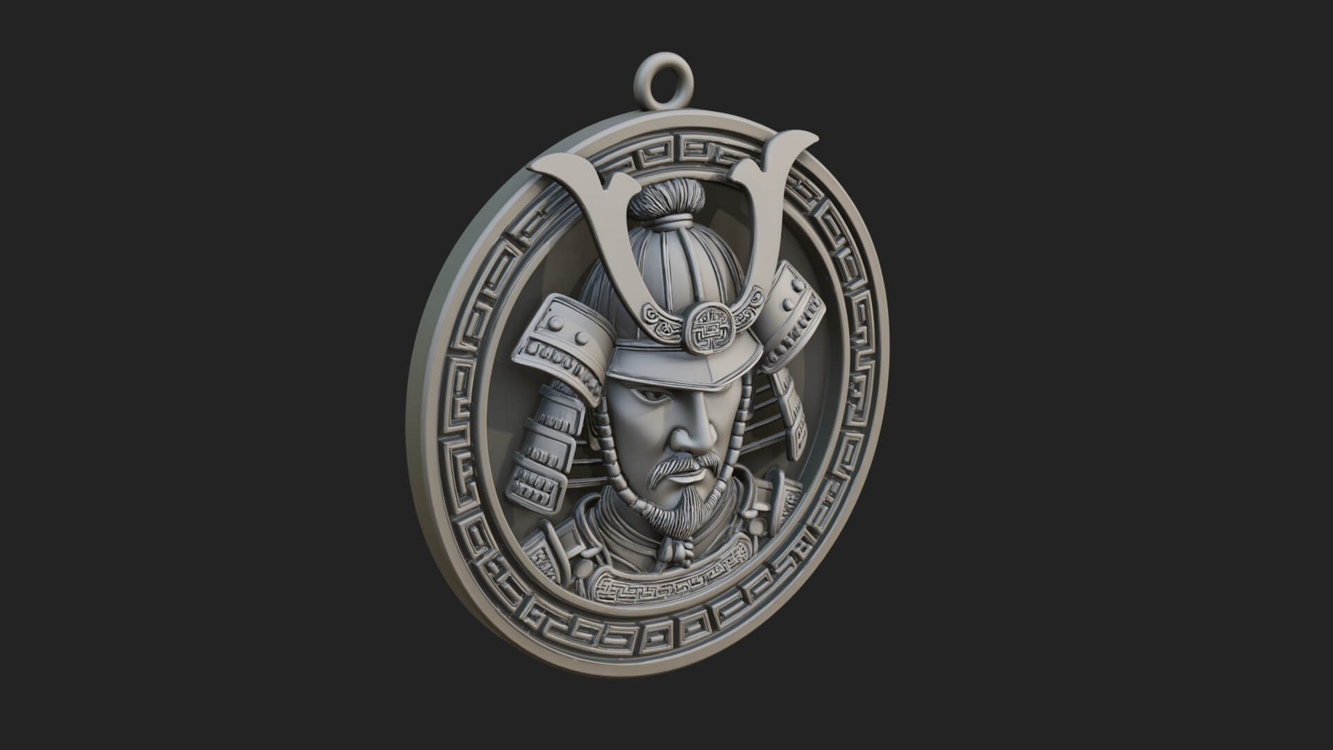 Samurai Helm Oval Plaque Design 3 3D Print Model 3D Model