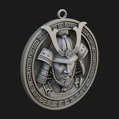 Samurai Helm Oval Plaque Design 3 3D Print Model