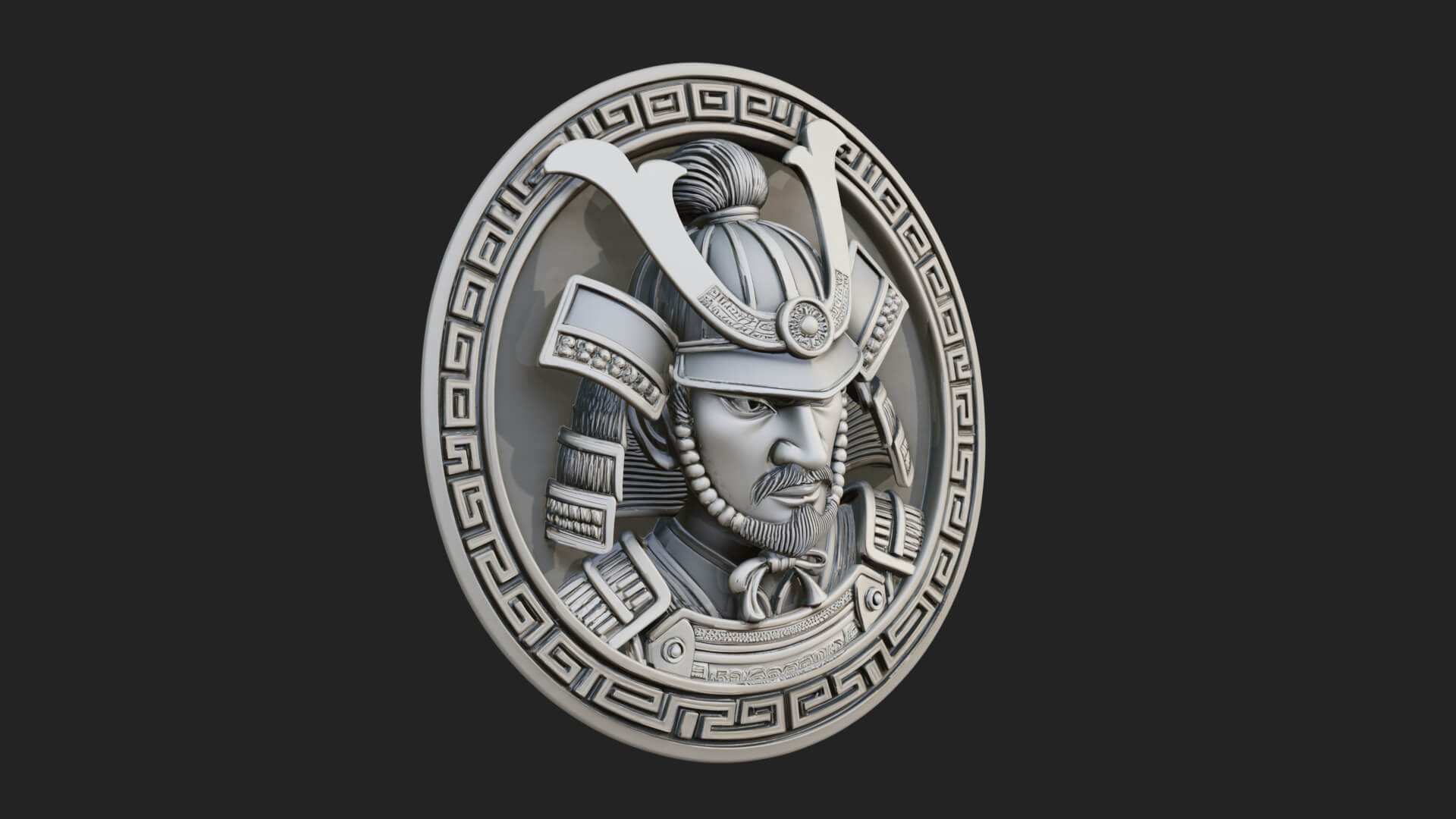 Samurai Helm Oval Plaque Design 4 3D Print Model 3D Model
