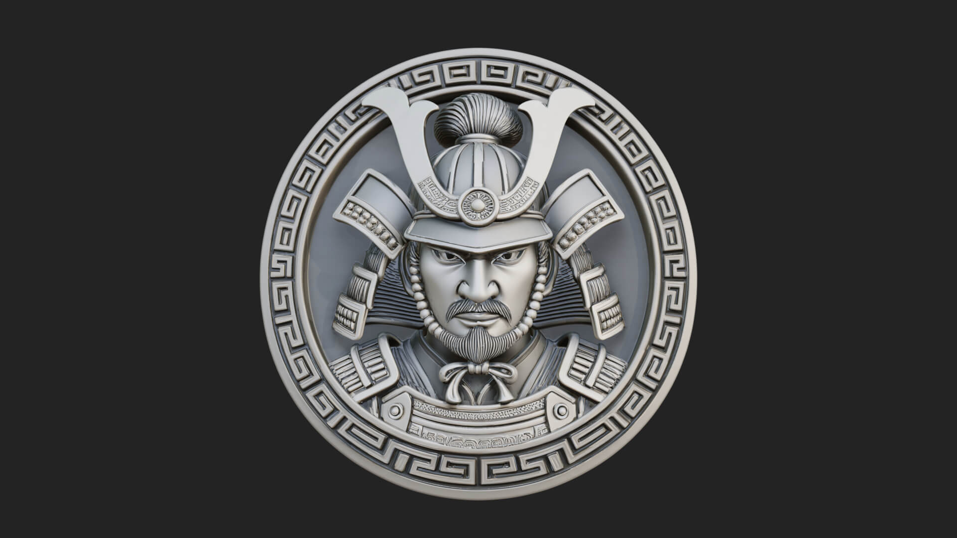 Samurai Helm Oval Plaque Design 4 3D Print Model 3D Model