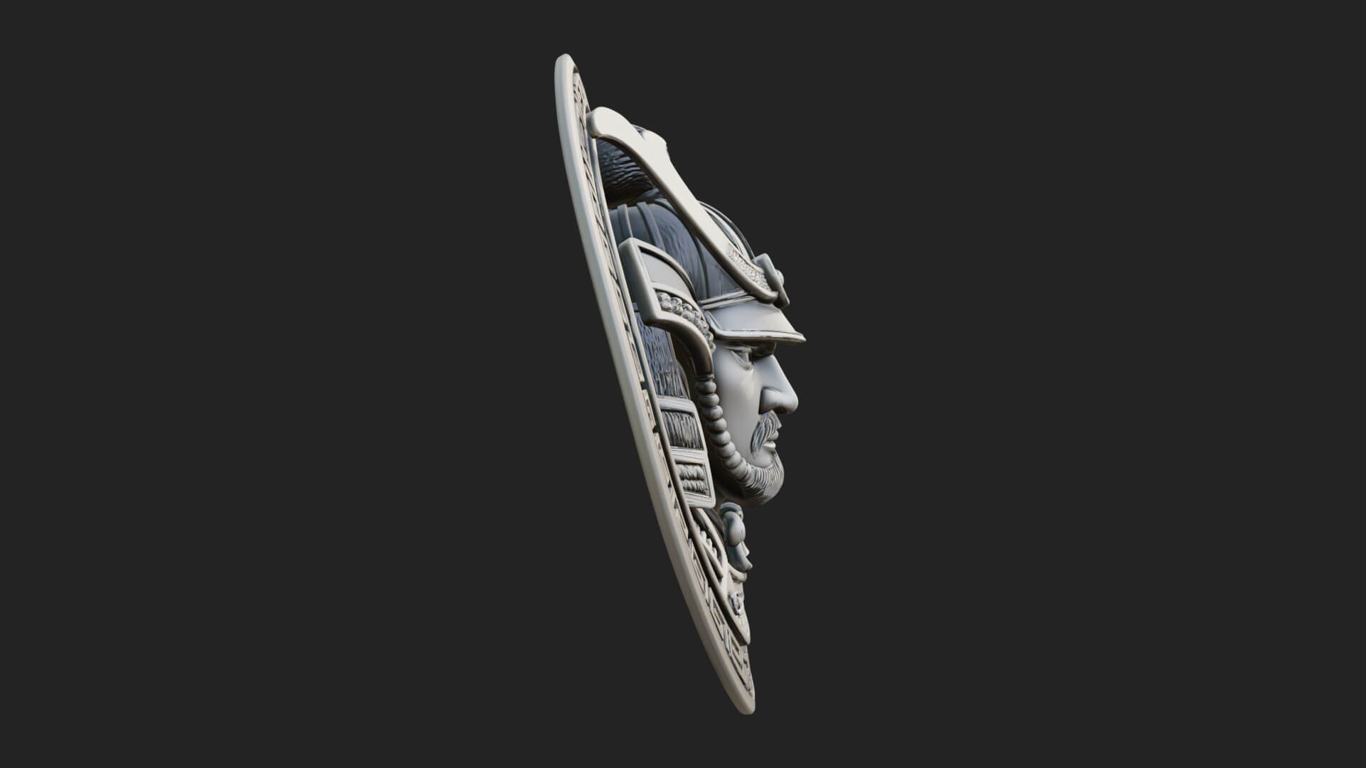 Samurai Helm Oval Plaque Design 4 3D Print Model 3D Model