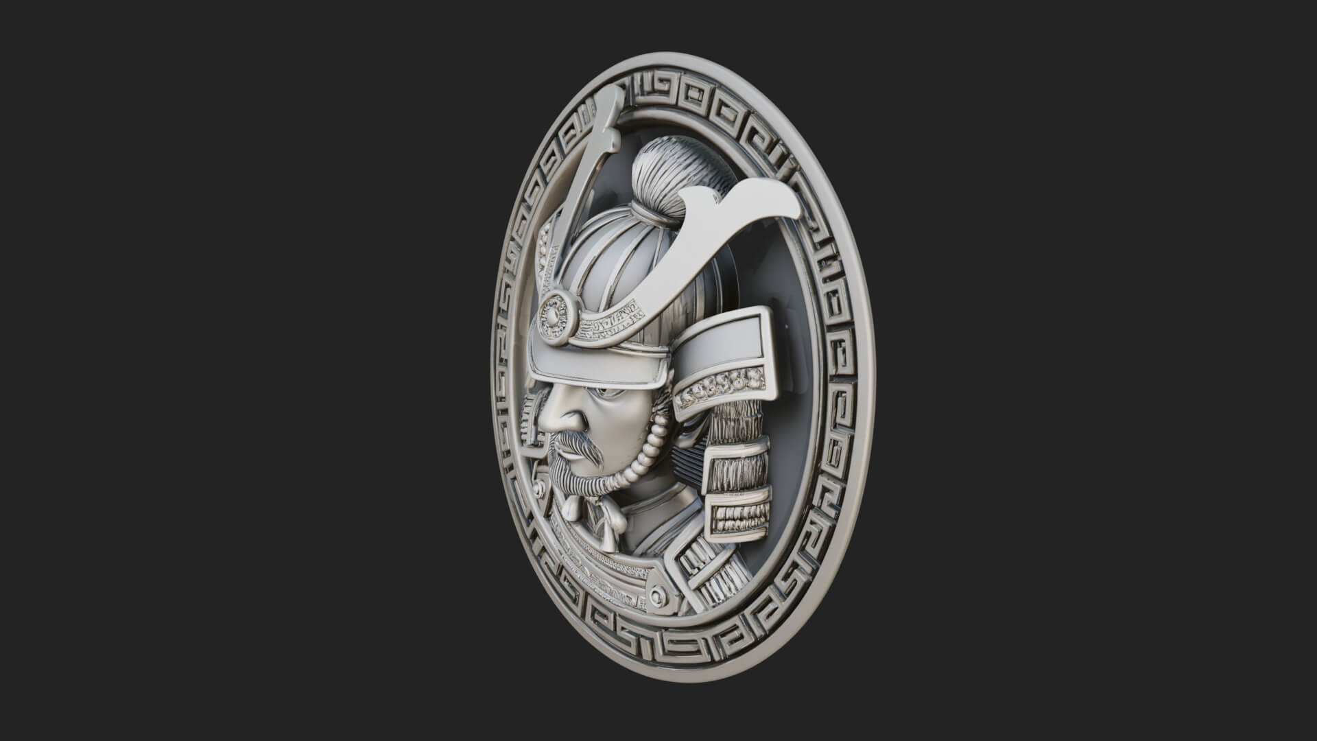 Samurai Helm Oval Plaque Design 4 3D Print Model 3D Model