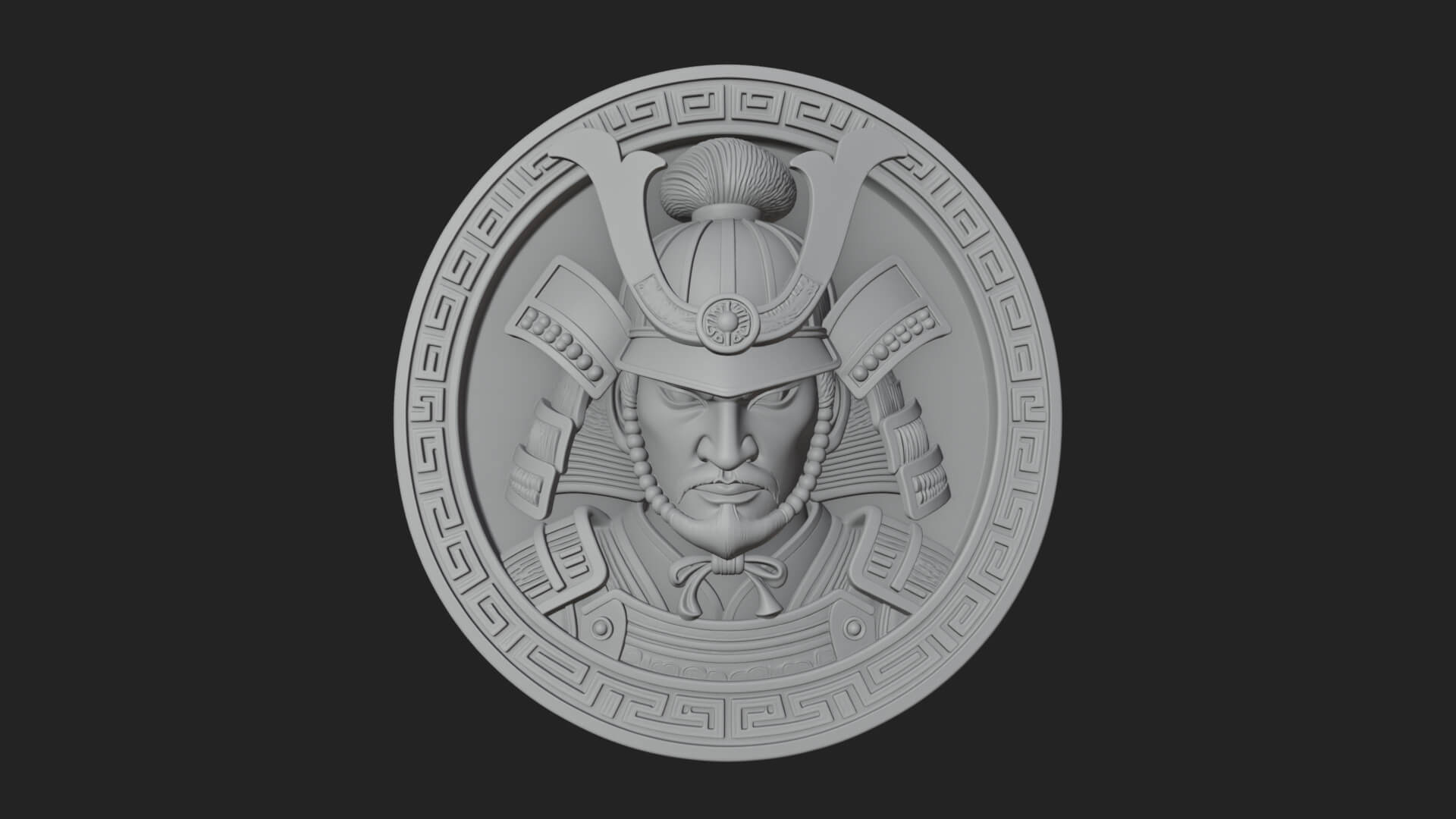 Samurai Helm Oval Plaque Design 4 3D Print Model 3D Model