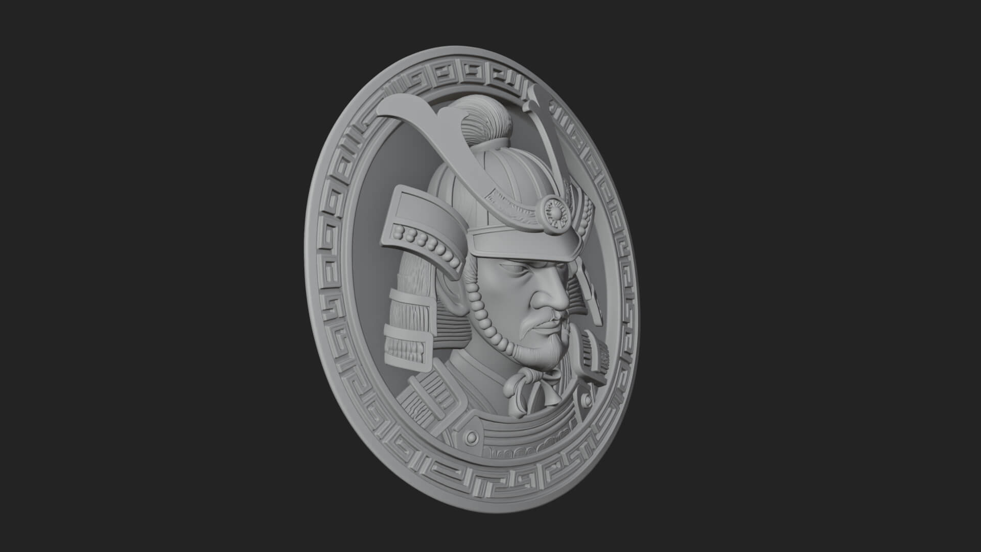 Samurai Helm Oval Plaque Design 4 3D Print Model 3D Model