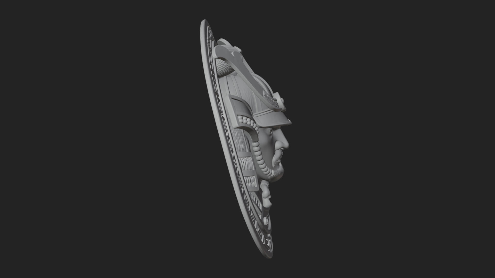 Samurai Helm Oval Plaque Design 4 3D Print Model 3D Model