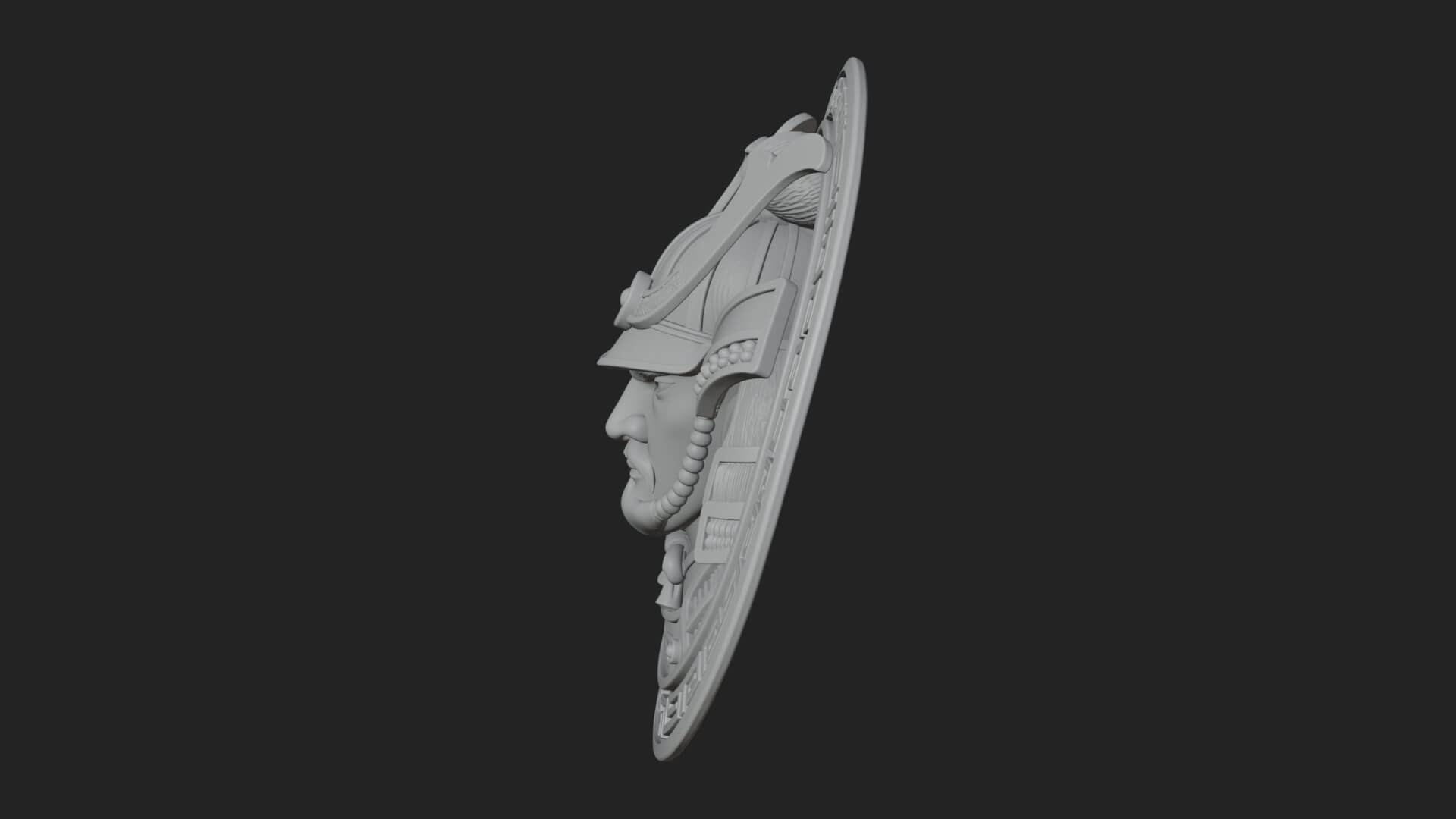 Samurai Helm Oval Plaque Design 4 3D Print Model 3D Model