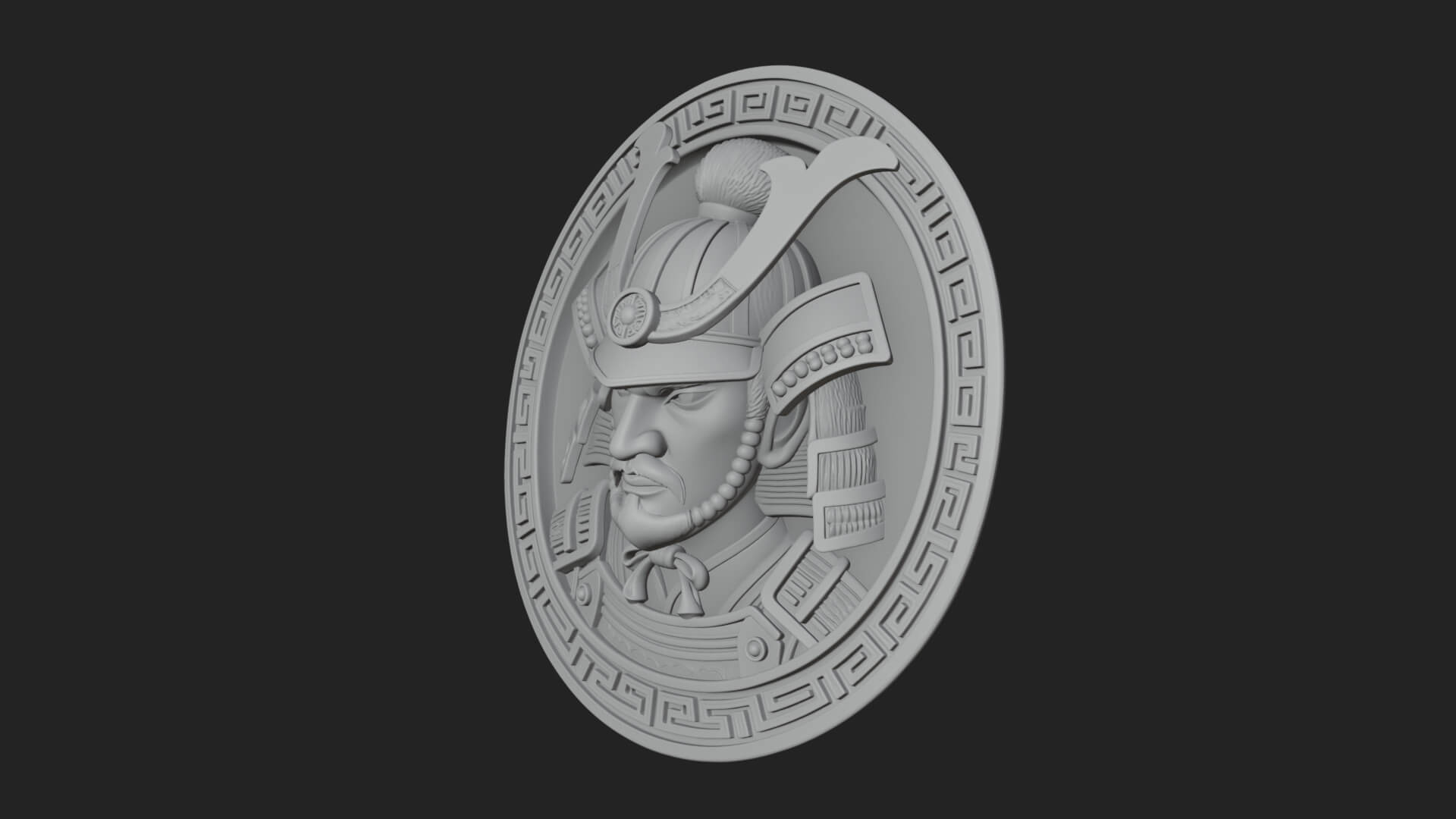 Samurai Helm Oval Plaque Design 4 3D Print Model 3D Model
