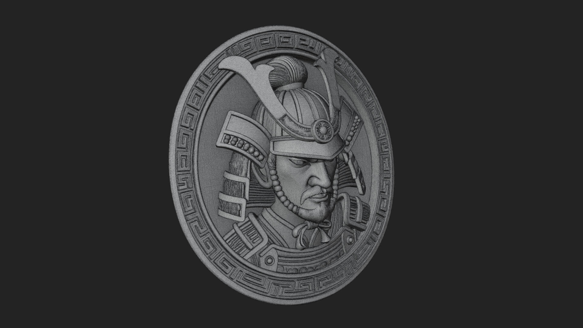 Samurai Helm Oval Plaque Design 4 3D Print Model 3D Model