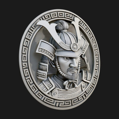 Samurai Helm Oval Plaque Design 4 3D Print Model