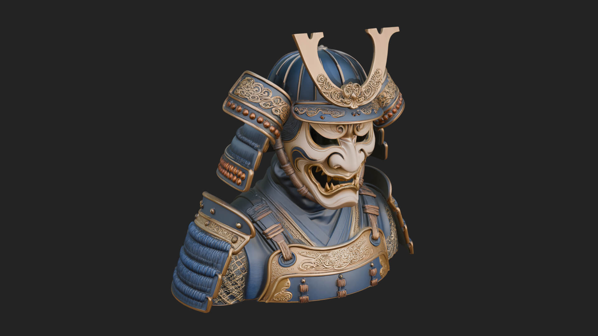 Samurai Kabuto Helm Bust Design 1 3D Print Model 3D Model