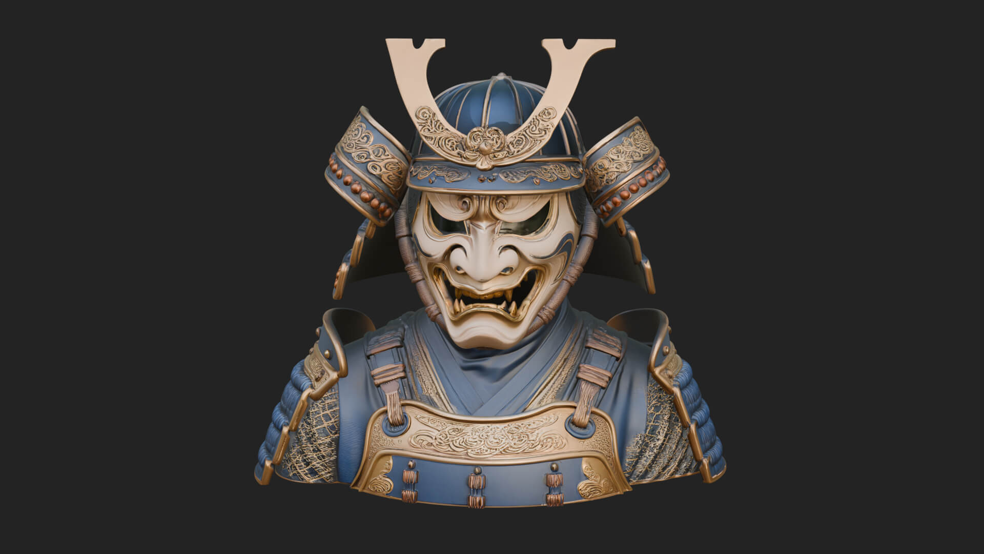 Samurai Kabuto Helm Bust Design 1 3D Print Model 3D Model