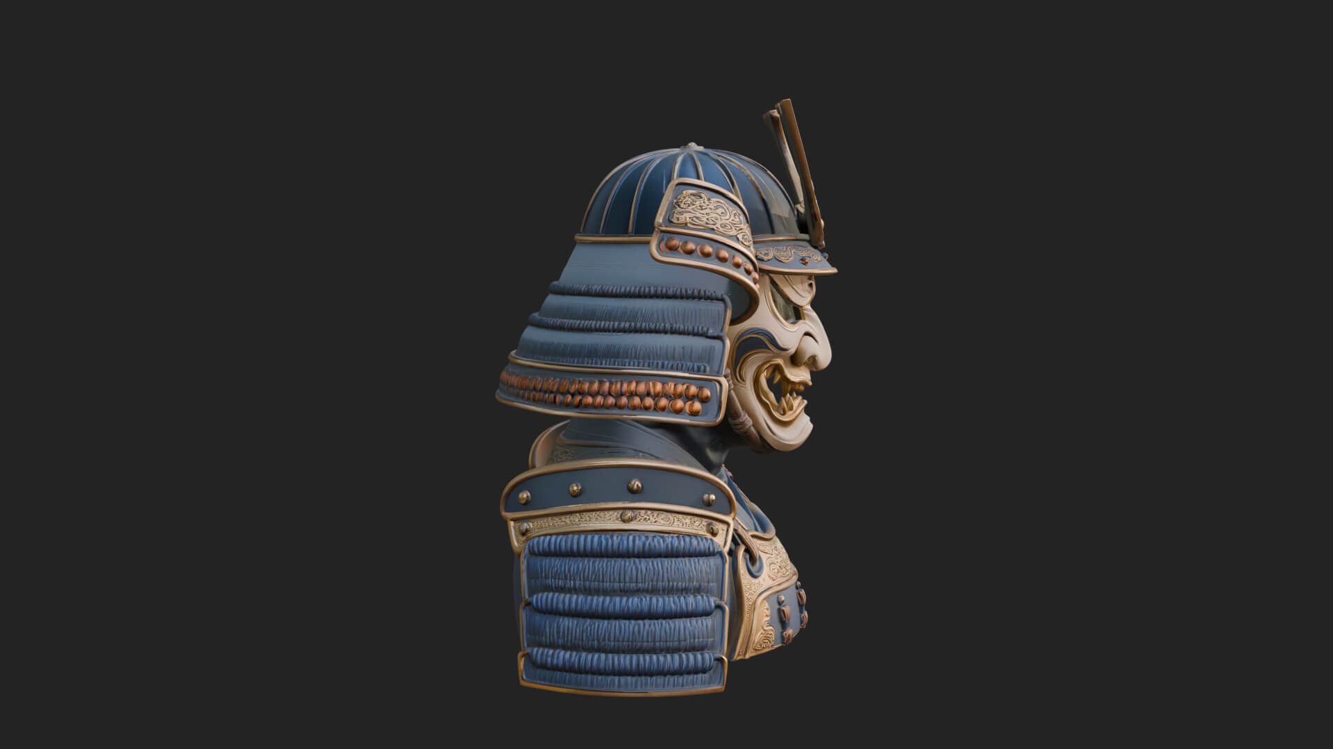 Samurai Kabuto Helm Bust Design 1 3D Print Model 3D Model