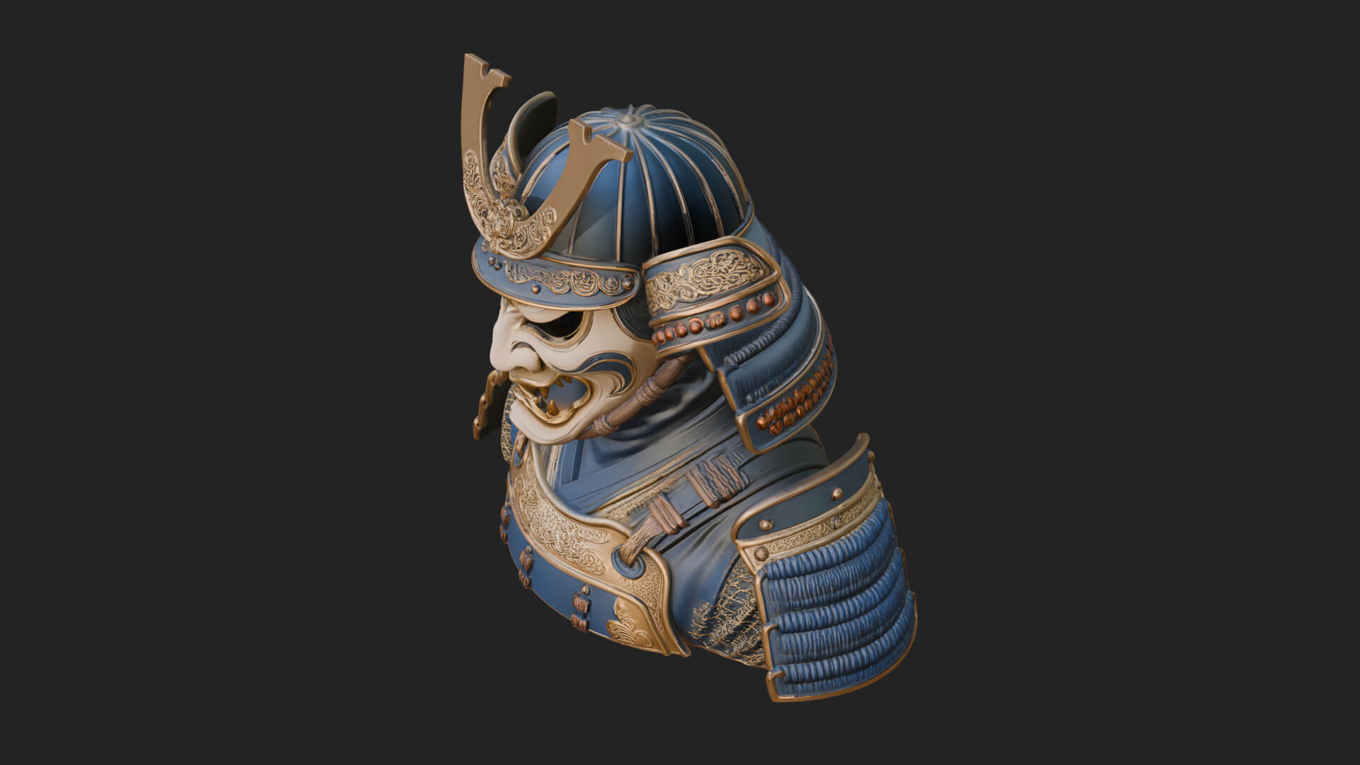 Samurai Kabuto Helm Bust Design 1 3D Print Model 3D Model