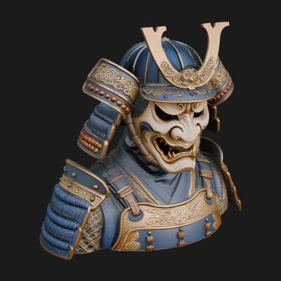 Samurai Kabuto Helm Bust Design 1 3D Print Model