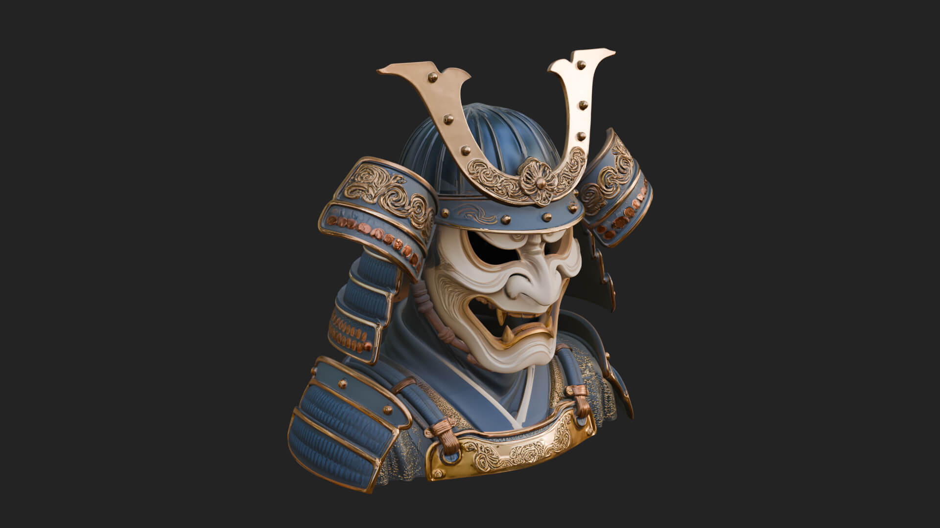 Samurai Kabuto Helm Bust Design 2 3D Print Model 3D Model