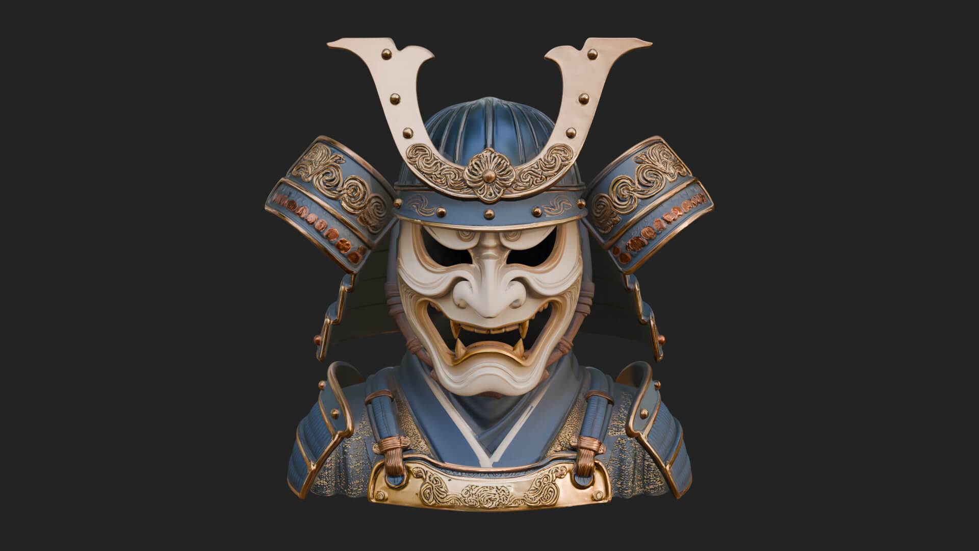Samurai Kabuto Helm Bust Design 2 3D Print Model 3D Model