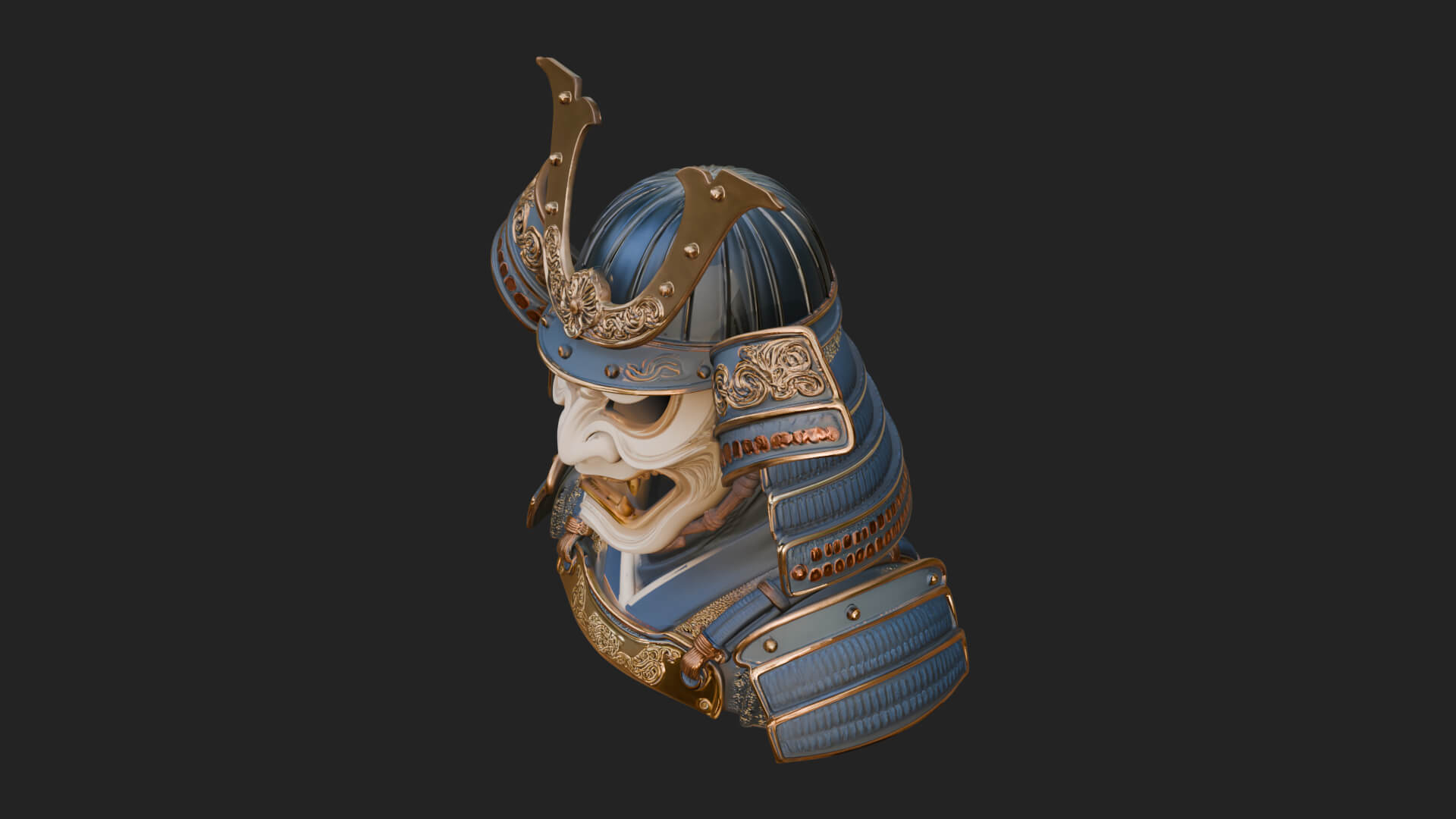 Samurai Kabuto Helm Bust Design 2 3D Print Model 3D Model
