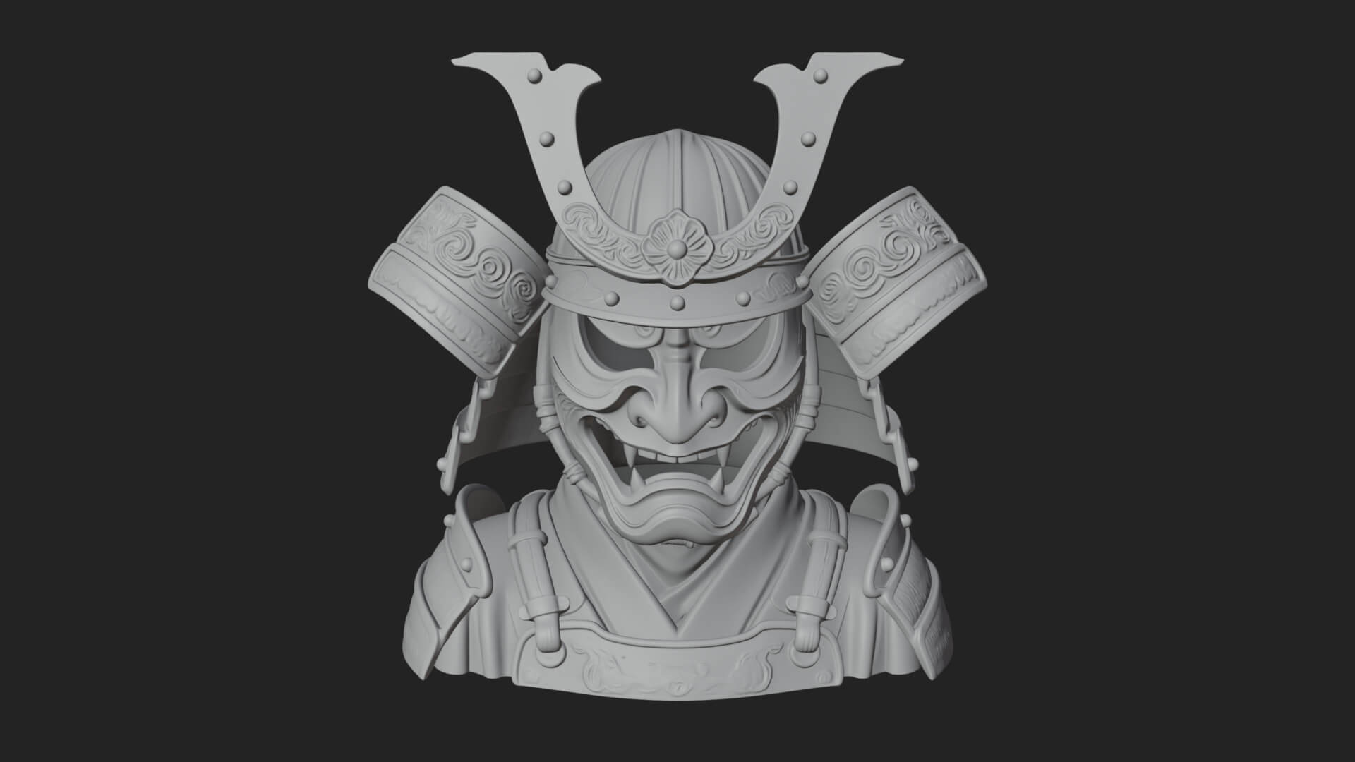 Samurai Kabuto Helm Bust Design 2 3D Print Model 3D Model