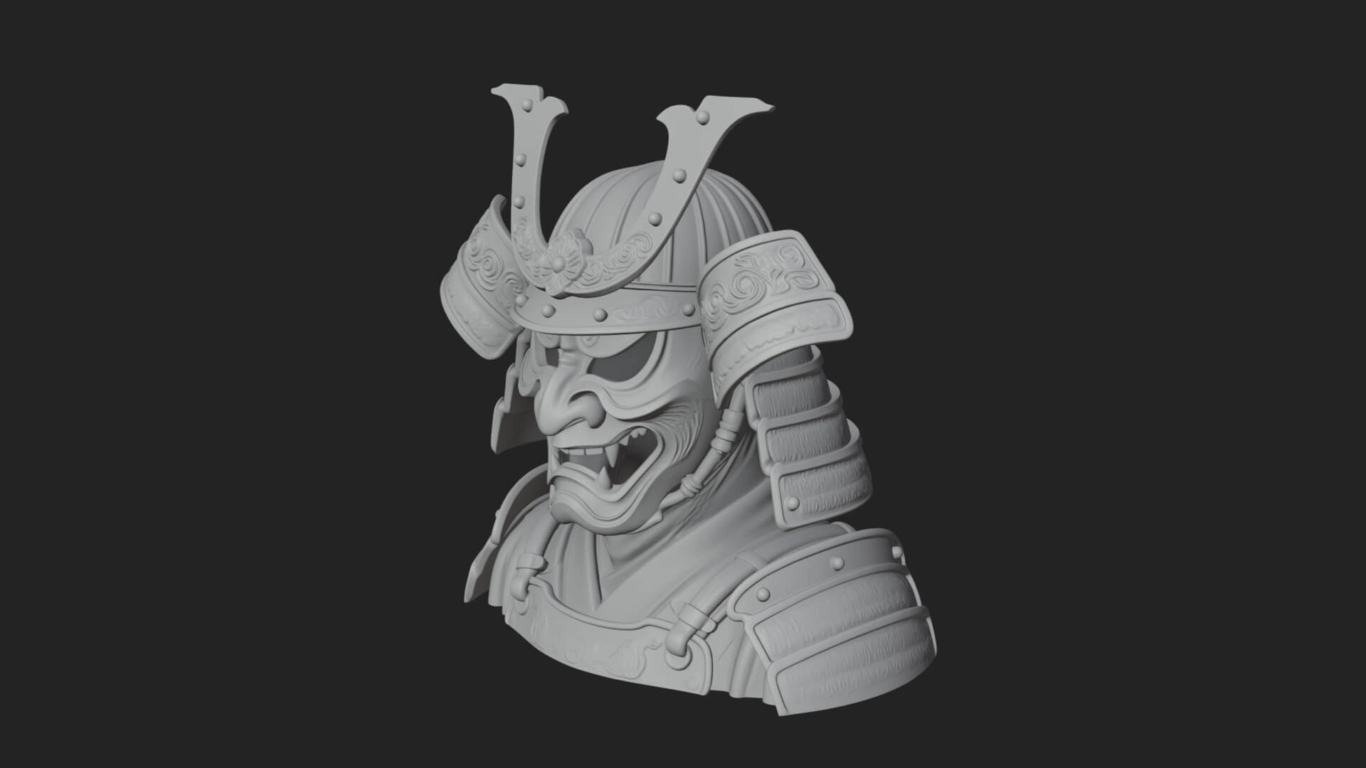 Samurai Kabuto Helm Bust Design 2 3D Print Model 3D Model