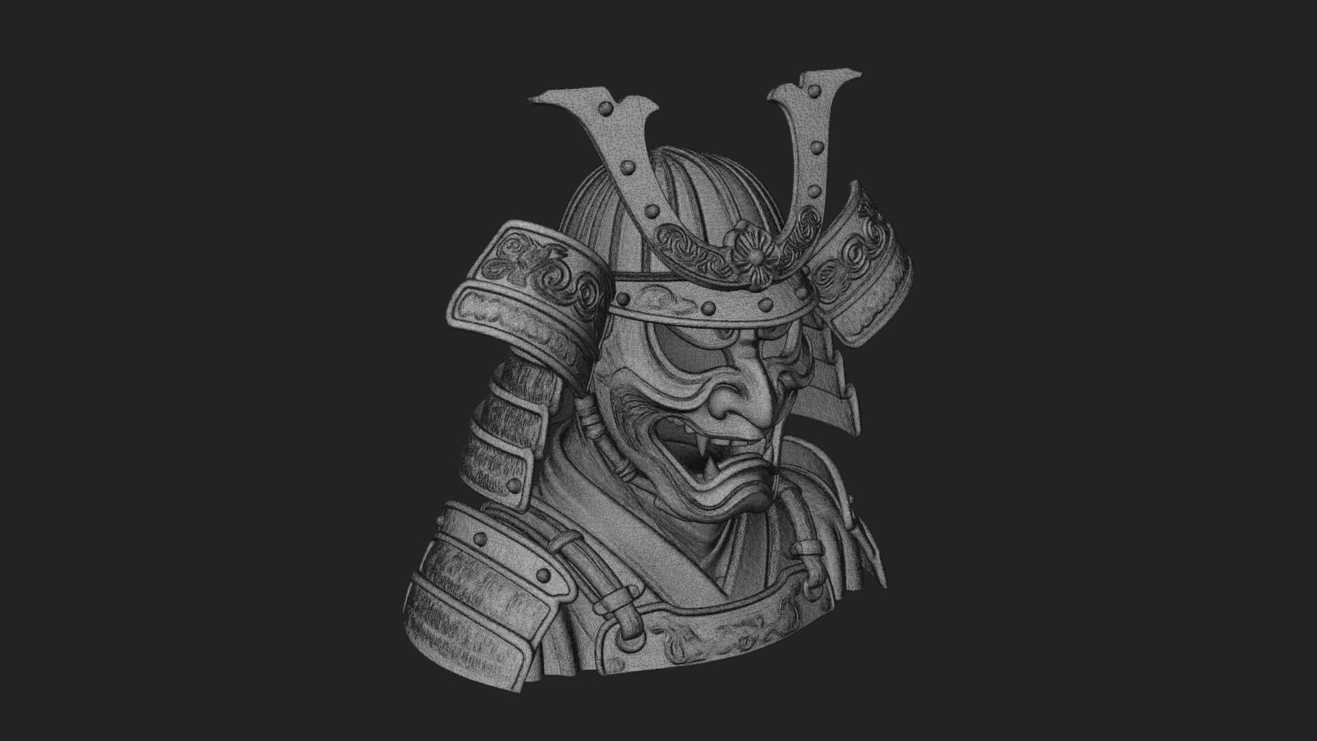 Samurai Kabuto Helm Bust Design 2 3D Print Model 3D Model