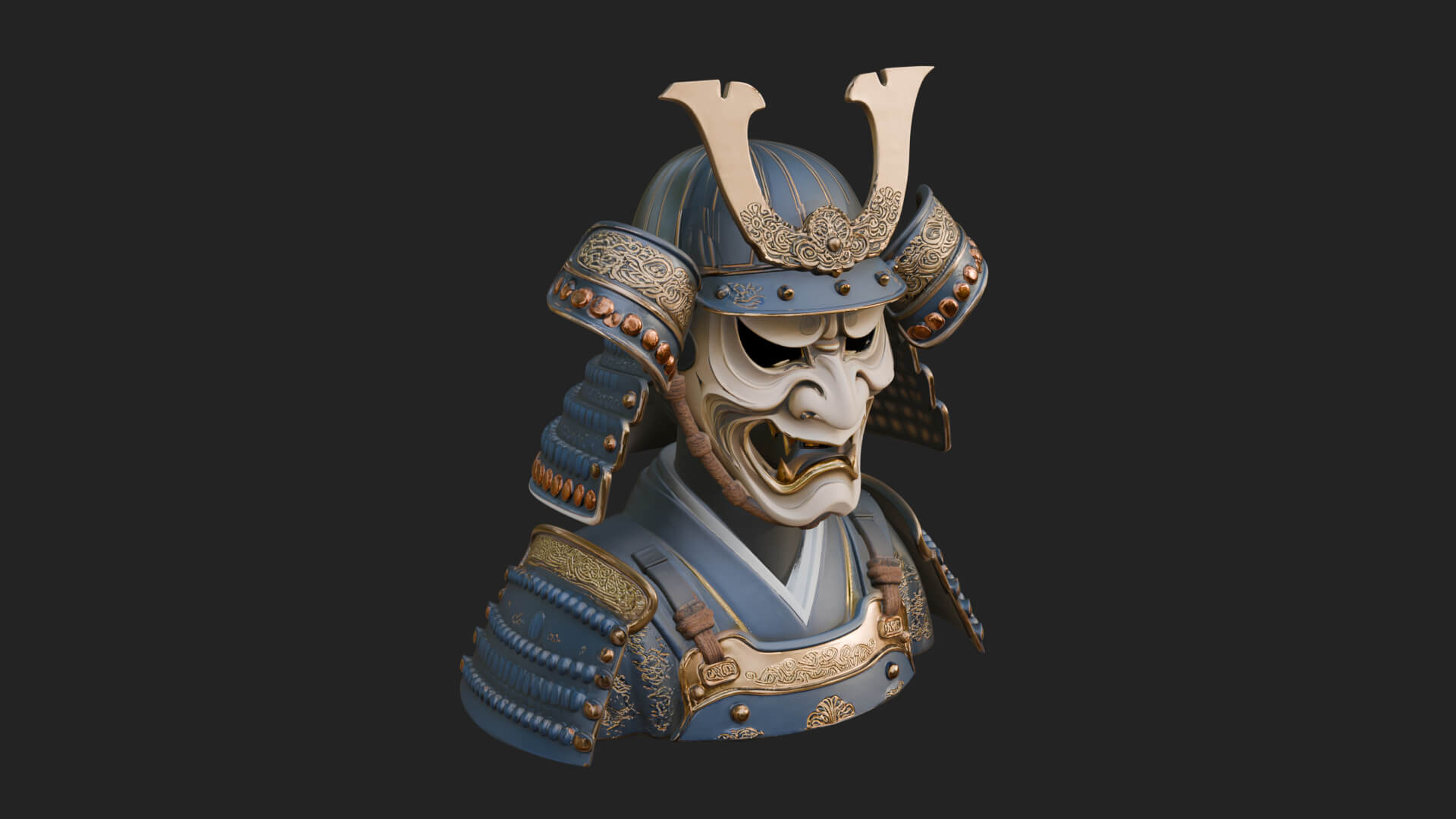 Samurai Kabuto Helm Bust Design 3 3D Print Model 3D Model