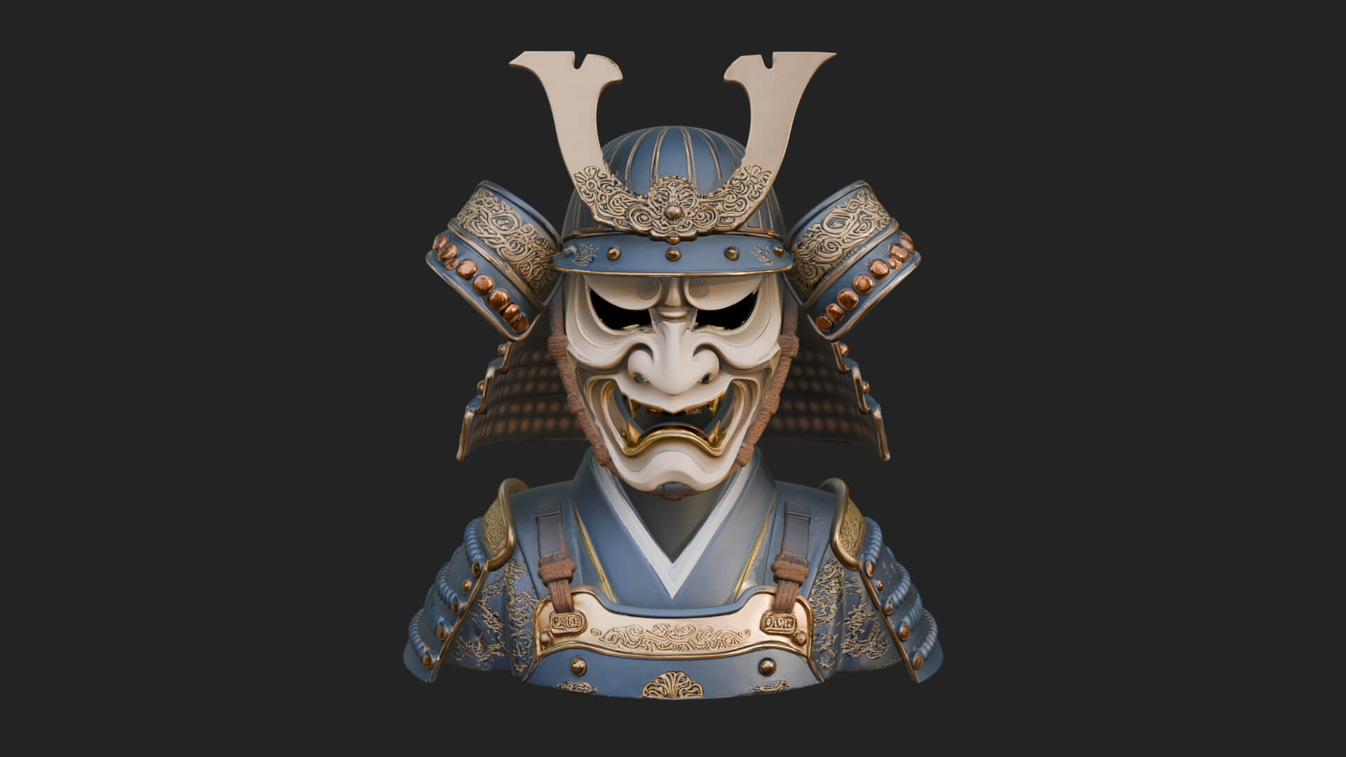 Samurai Kabuto Helm Bust Design 3 3D Print Model 3D Model