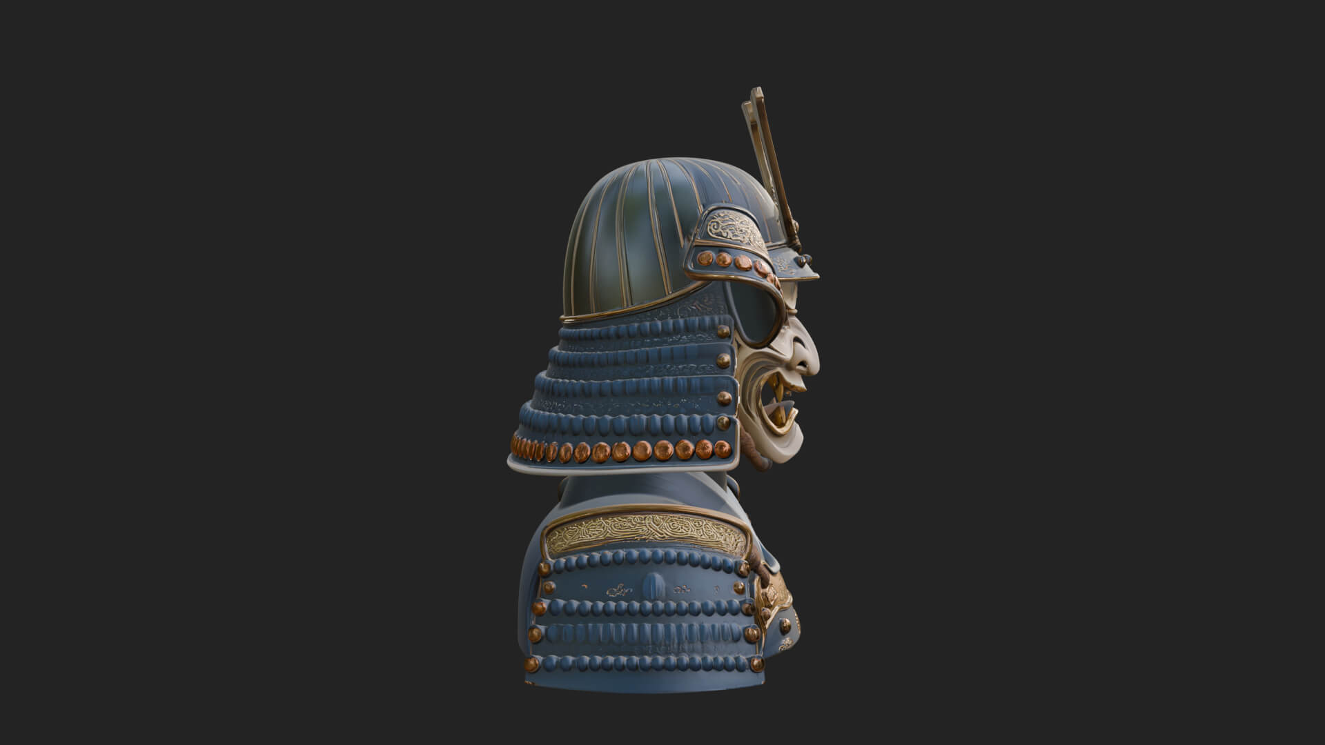 Samurai Kabuto Helm Bust Design 3 3D Print Model 3D Model