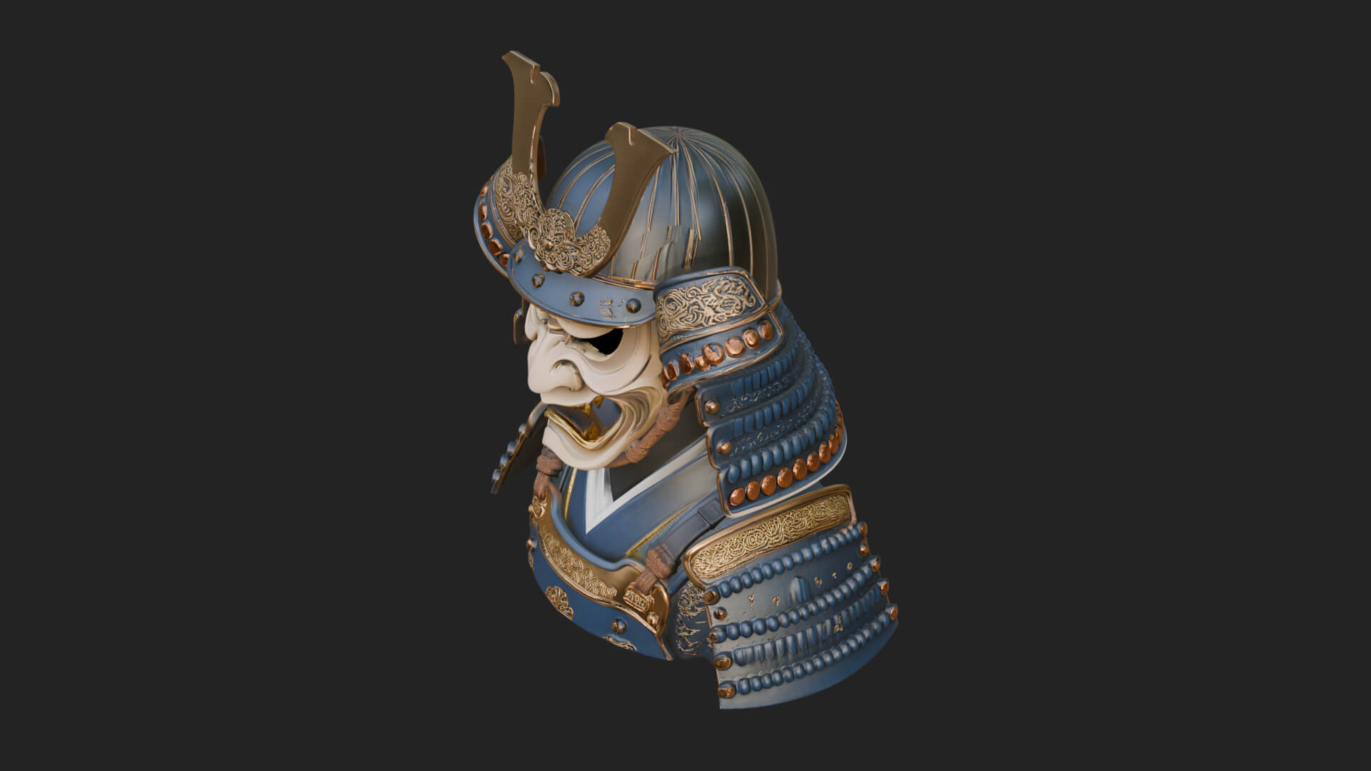 Samurai Kabuto Helm Bust Design 3 3D Print Model 3D Model