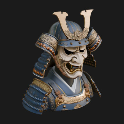 Samurai Kabuto Helm Bust Design 3 3D Print Model