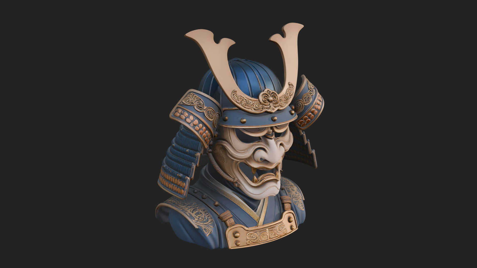 Samurai Kabuto Helm Bust Design 4 3D Print Model 3D Model