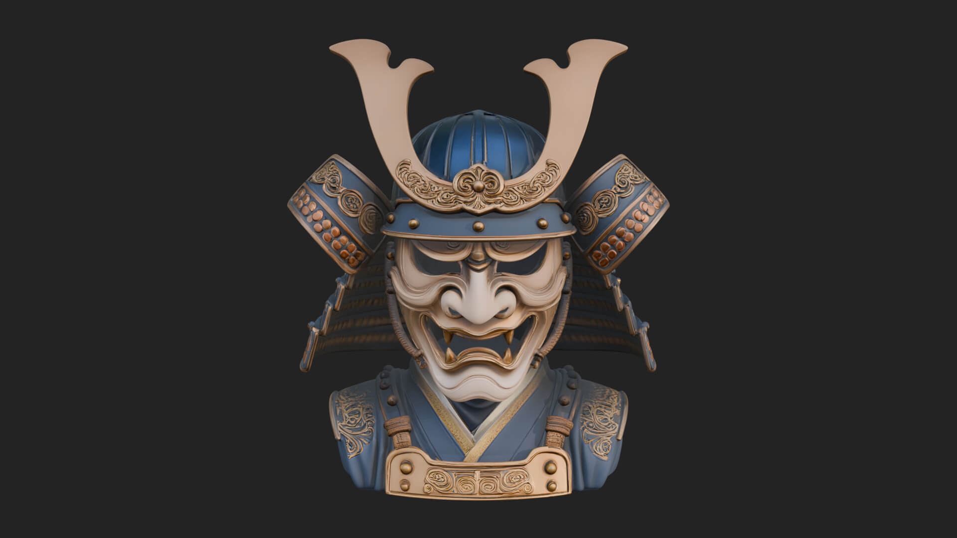 Samurai Kabuto Helm Bust Design 4 3D Print Model 3D Model